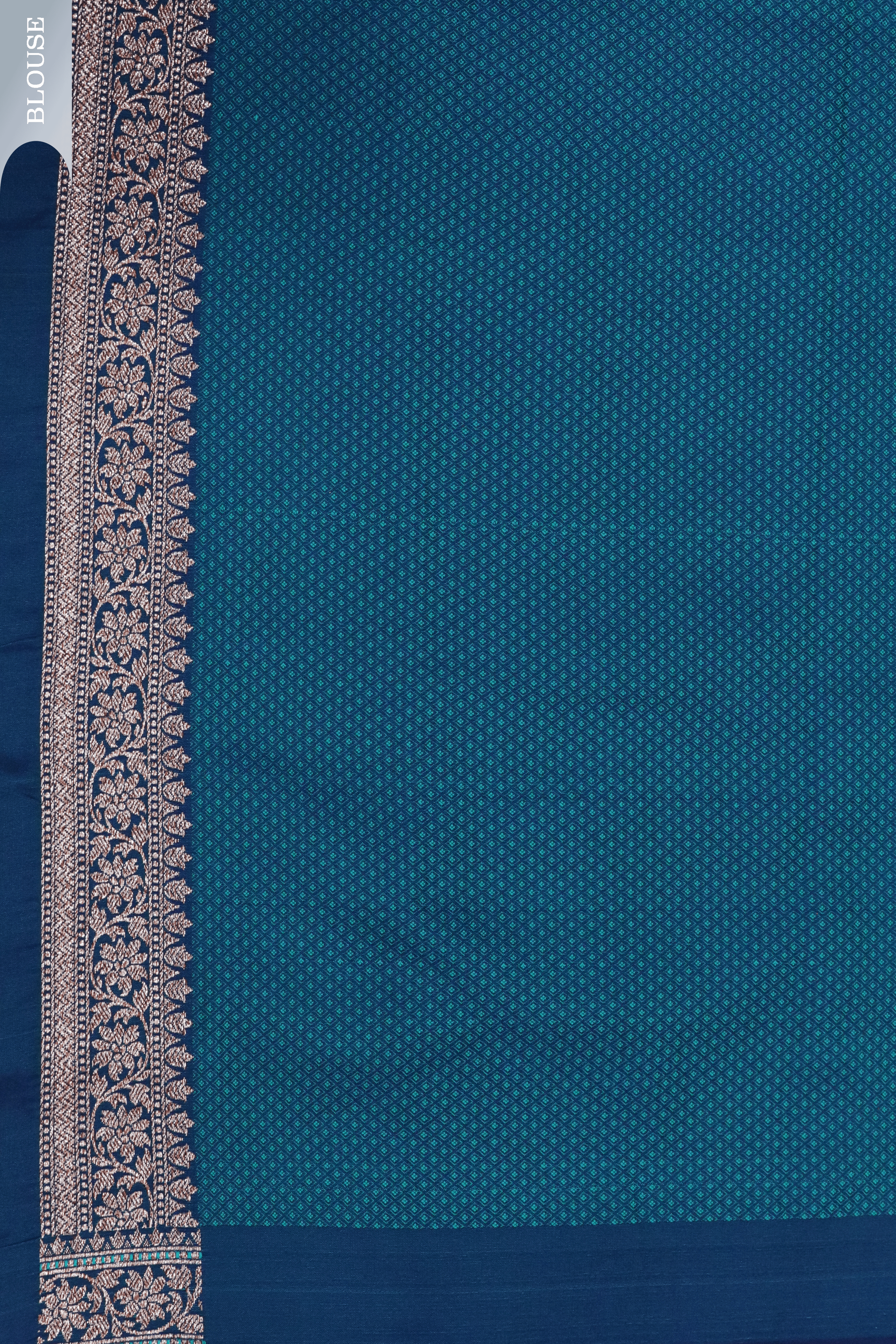 Peacock Blue Semi Silk Saree with Geometric Thread Weaving