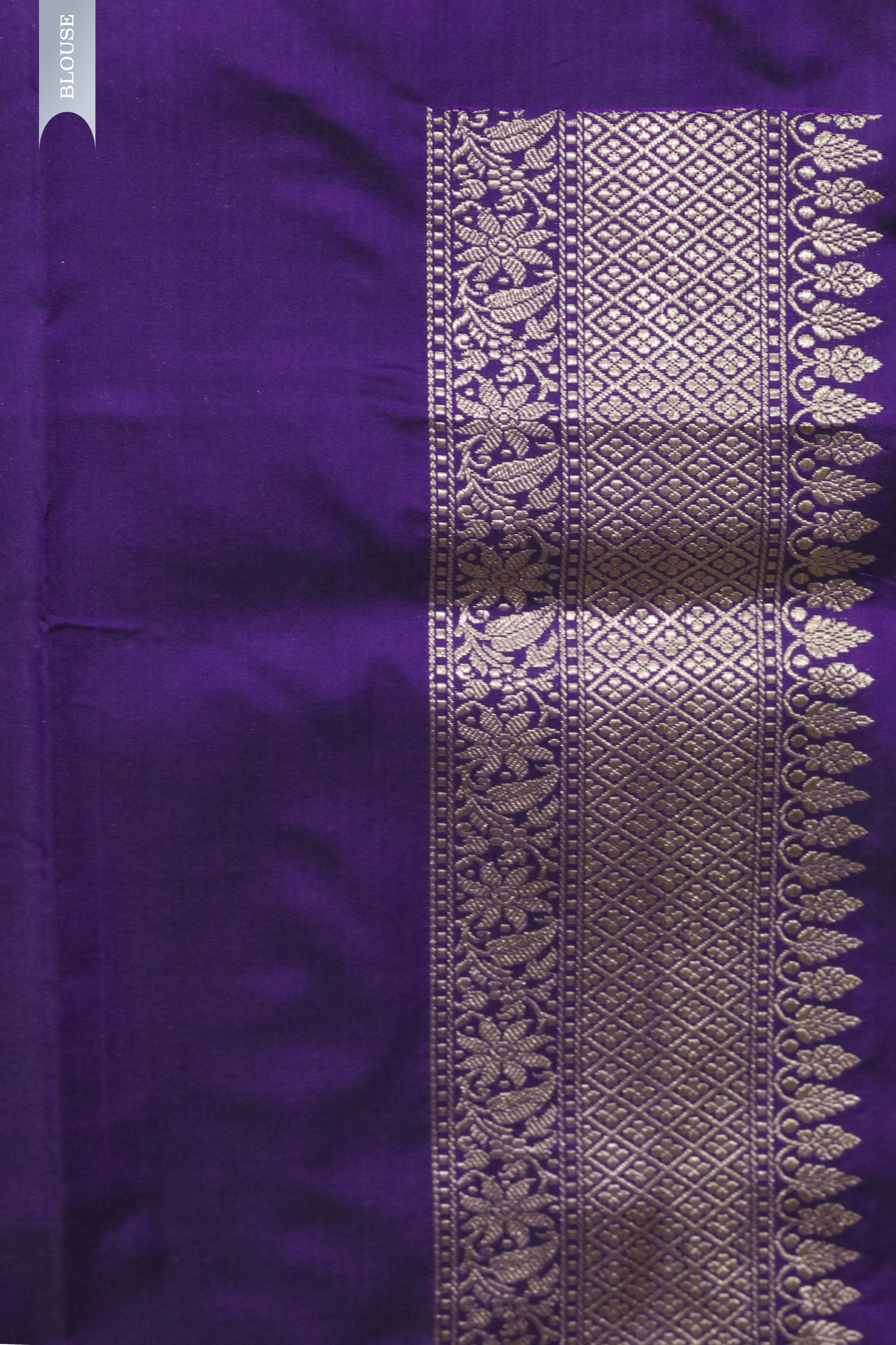 Purple Banarasi Silk Saree with Gold & Silver Zari Butta Borde