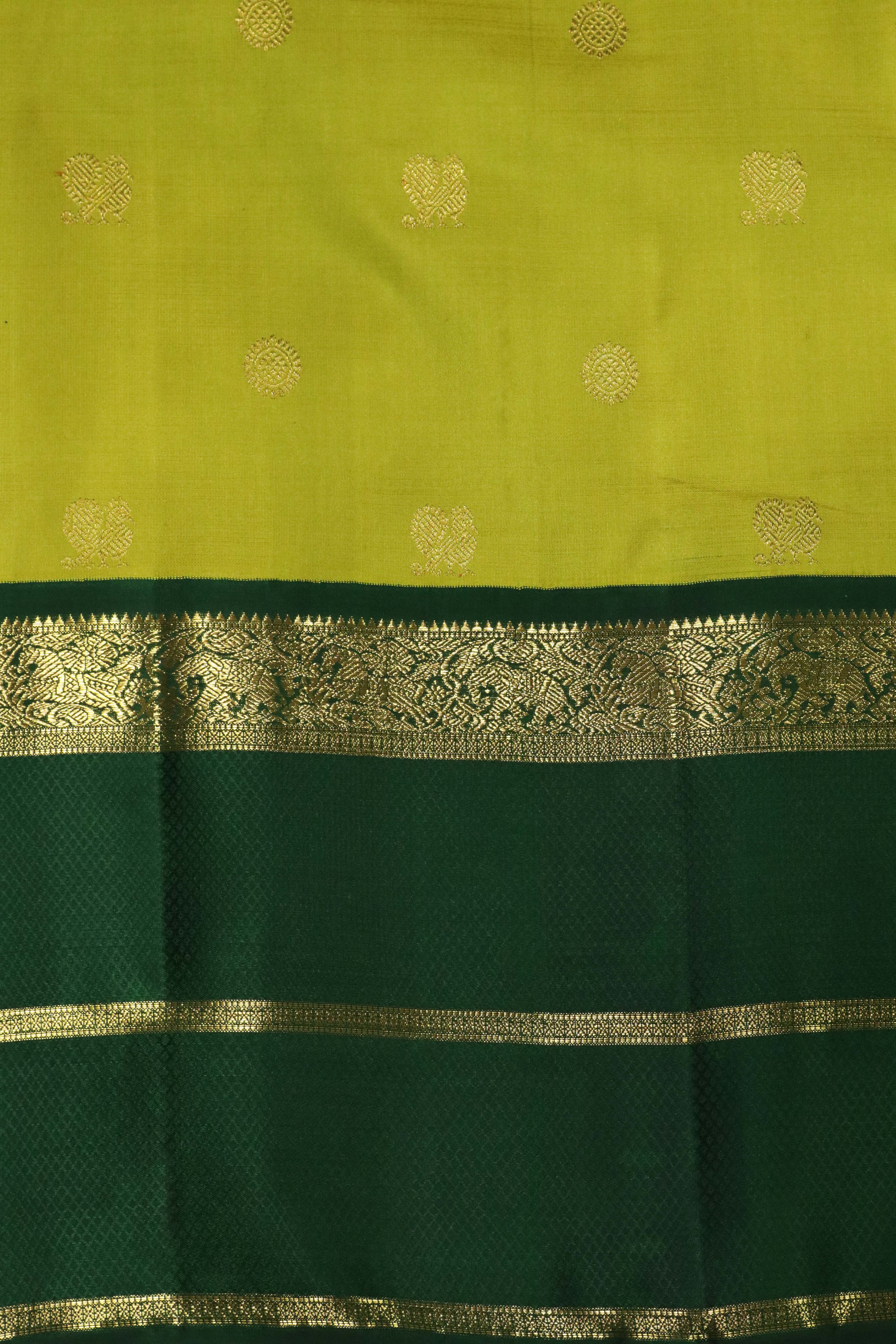 Pista Green Kanchivaram Silk Saree with Contrast Bottle Green Border