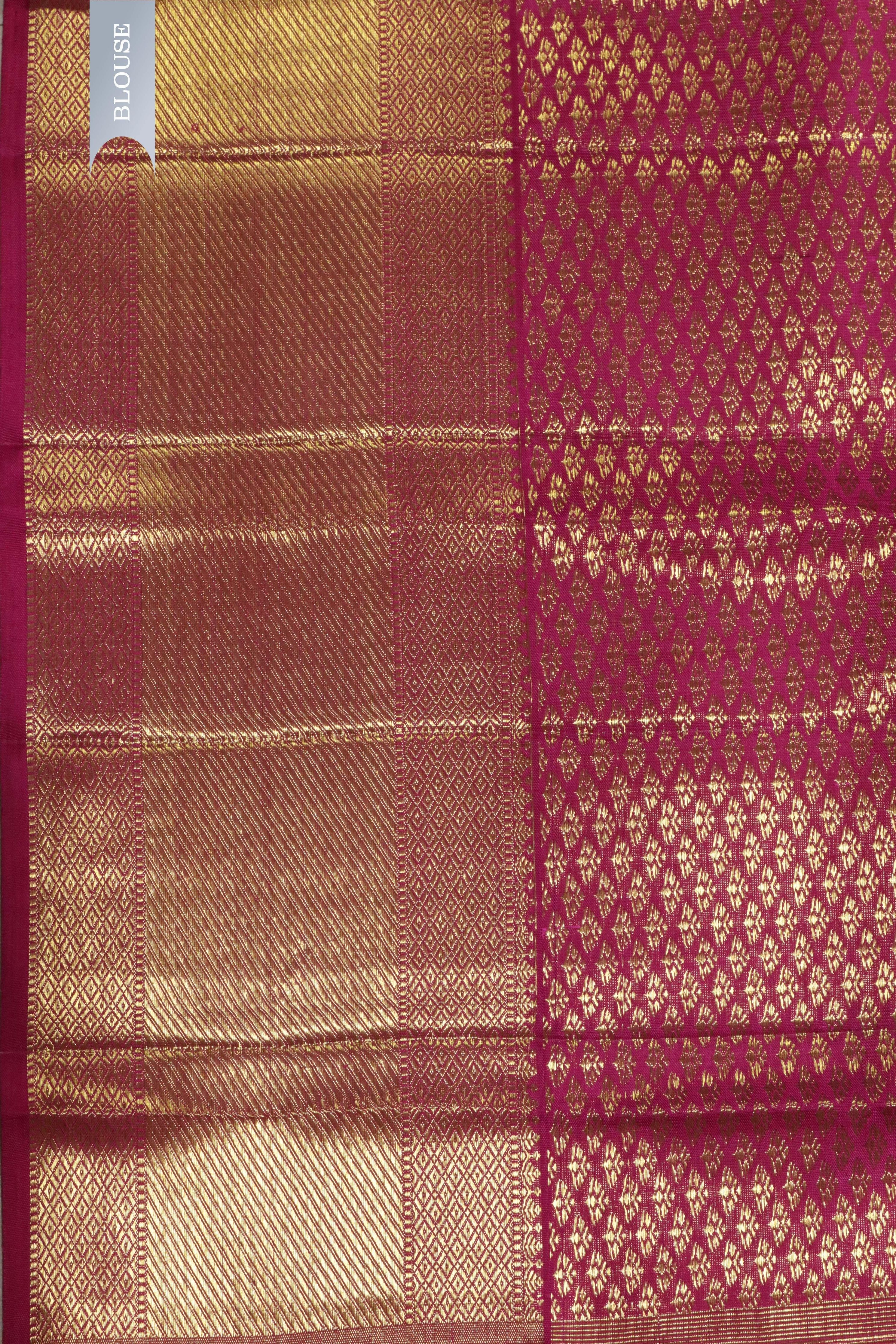 Pink Kanchivaram Silk Saree with Golden Zari & Meena Weaving - Mokshaa