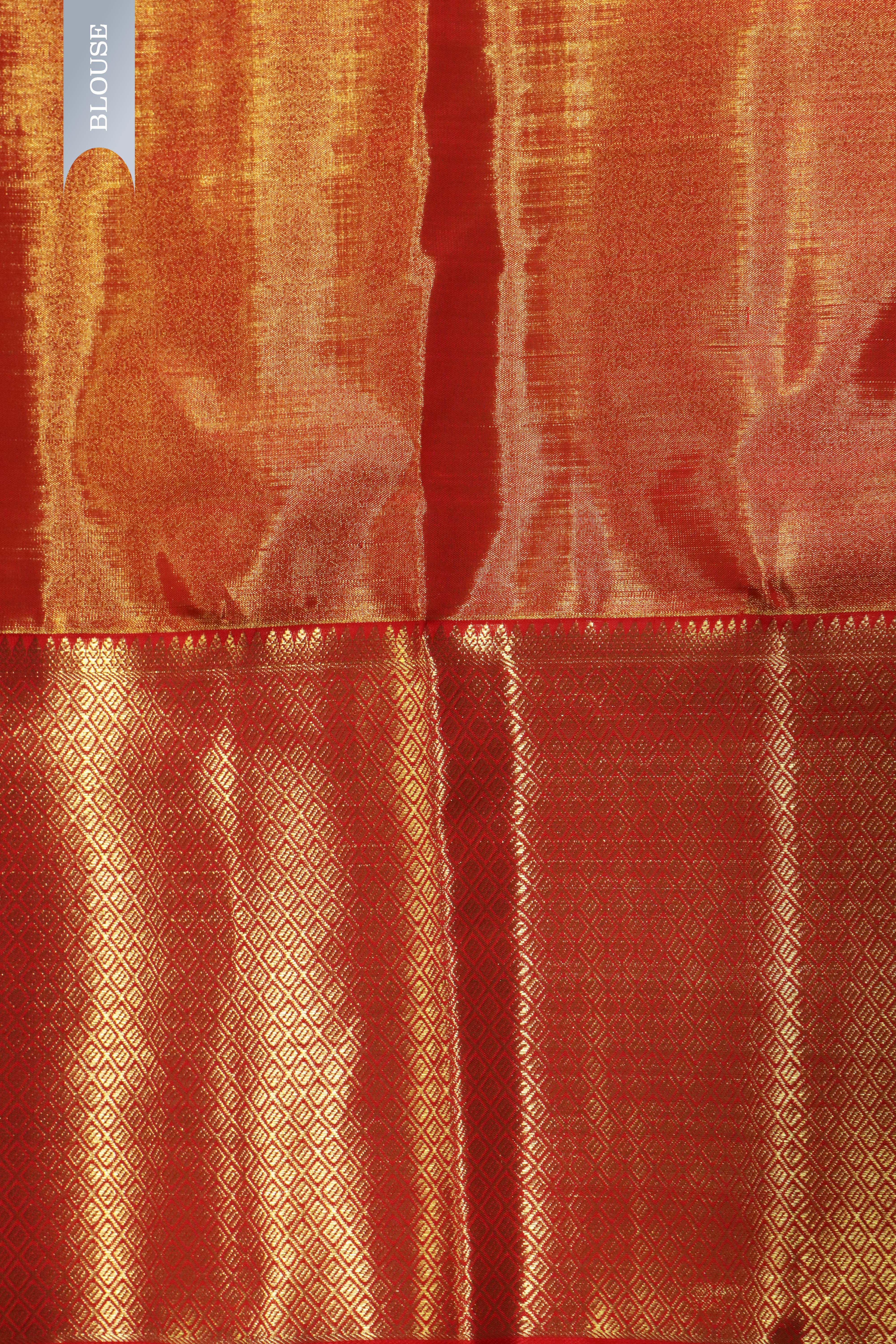 Rust Red Kanchivaram Tissue Silk Saree with Meena Weaving & Zari Border