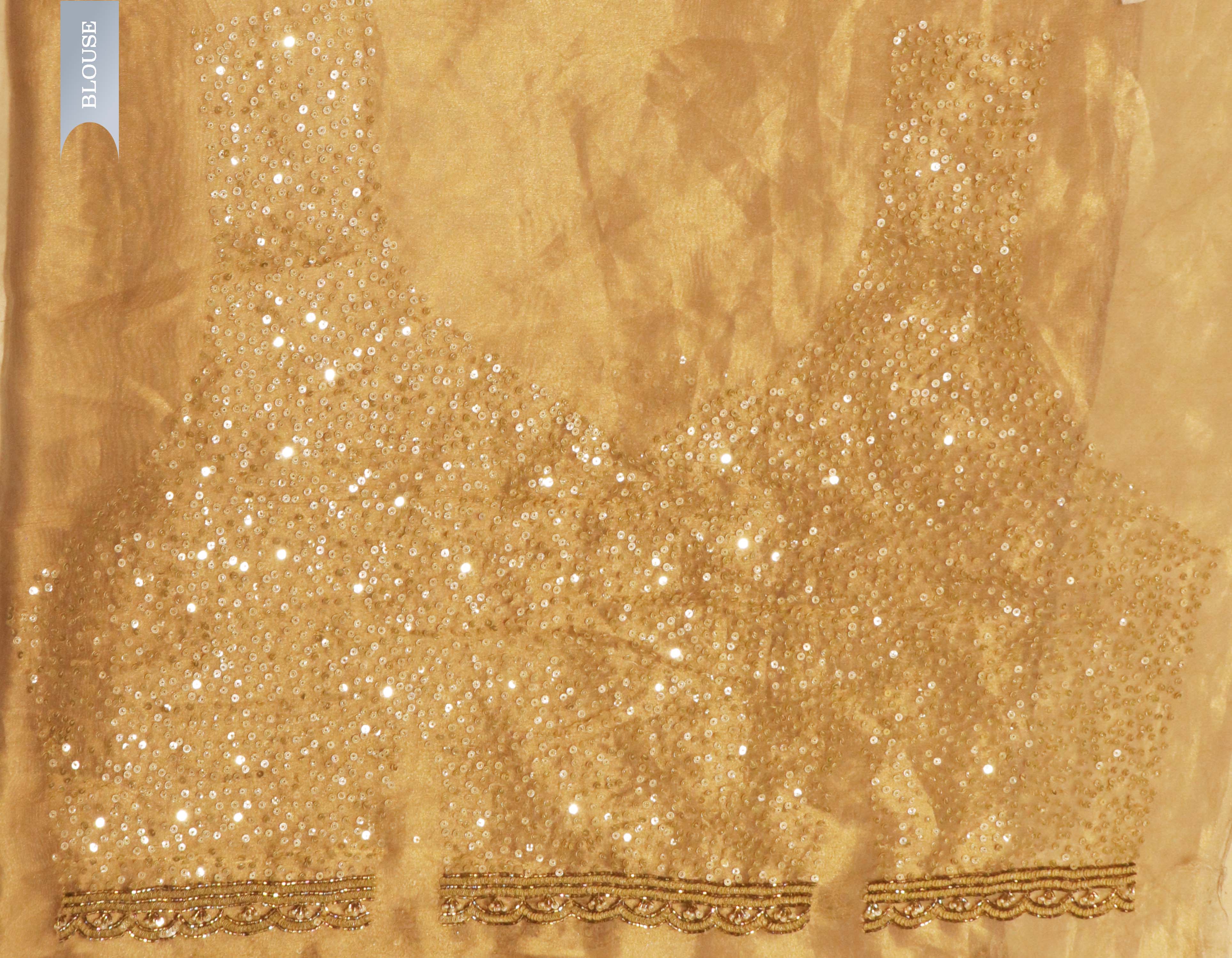 Gold Sequin Organza Saree with Matching Blouse