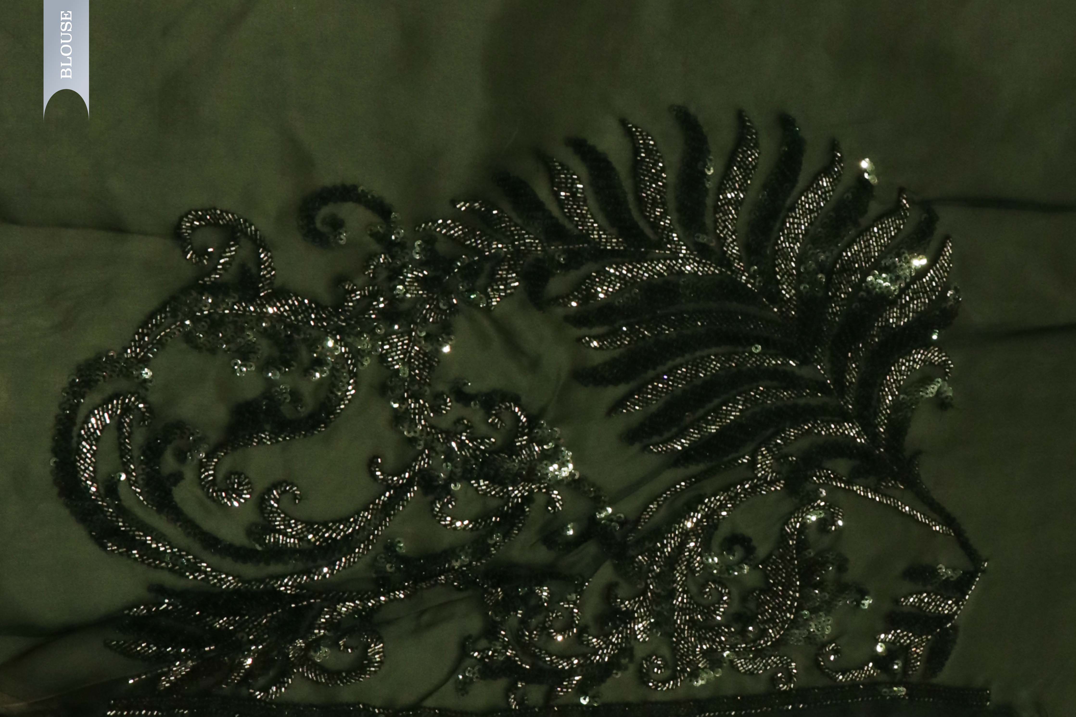 Emerald Green Organza Saree with Sequin & Bead Embroidery