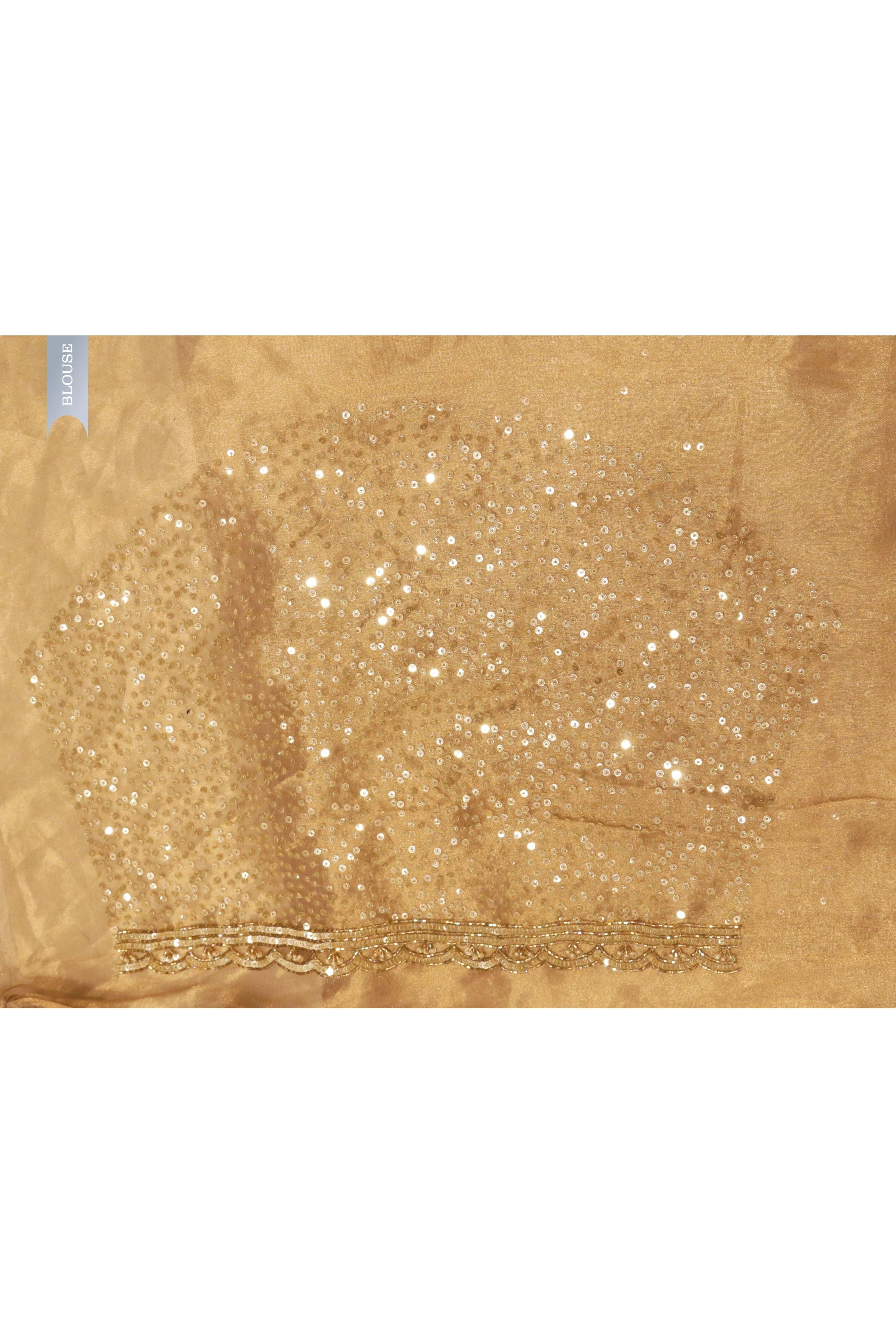 Gold Sequin Organza Saree with Matching Blouse - Mokshaa