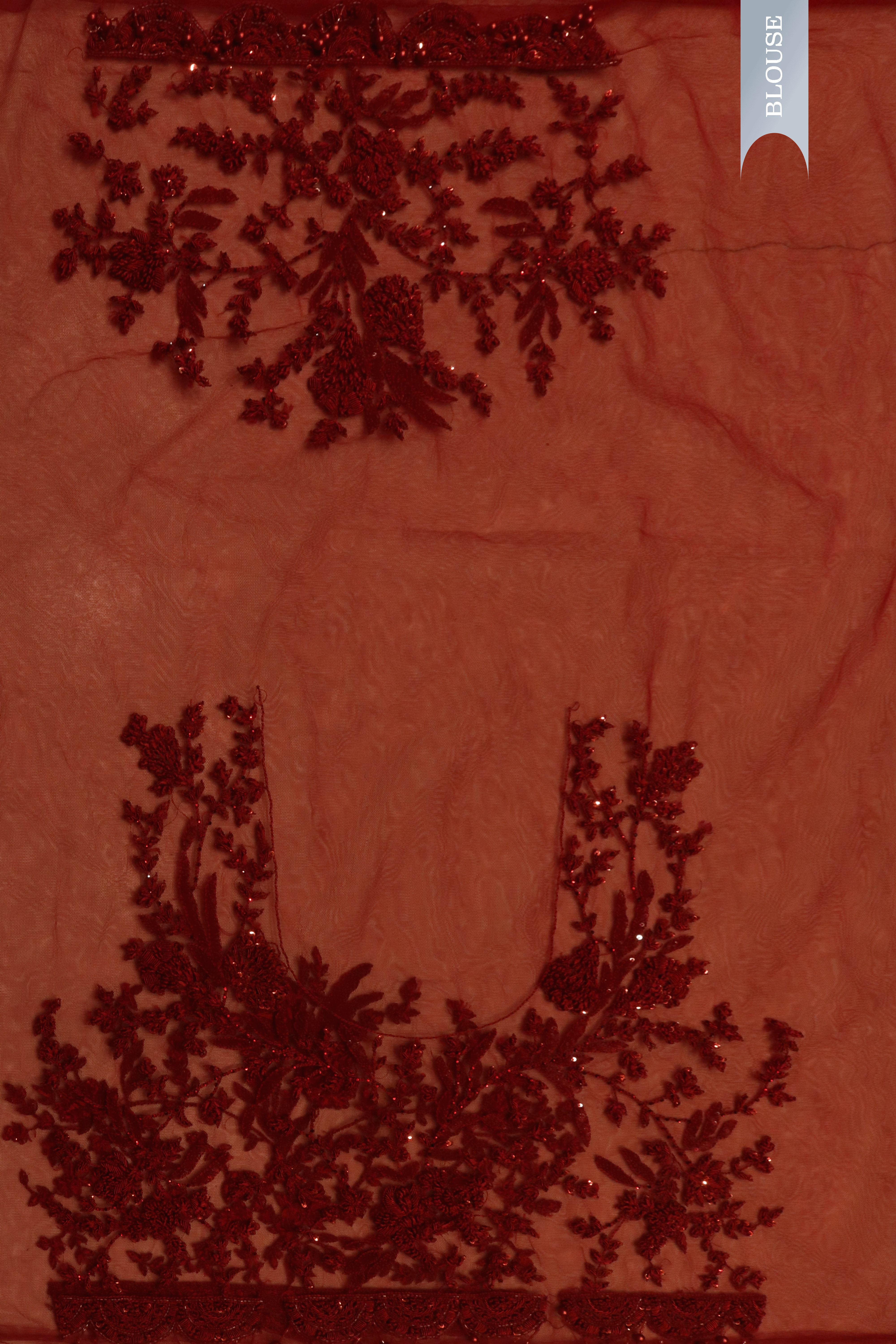 Red Net Saree with Thread & Sequin Embroidery