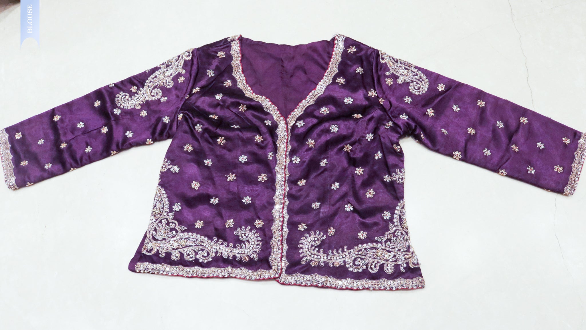 Silver Tissue Silk Saree with Purple Blouse