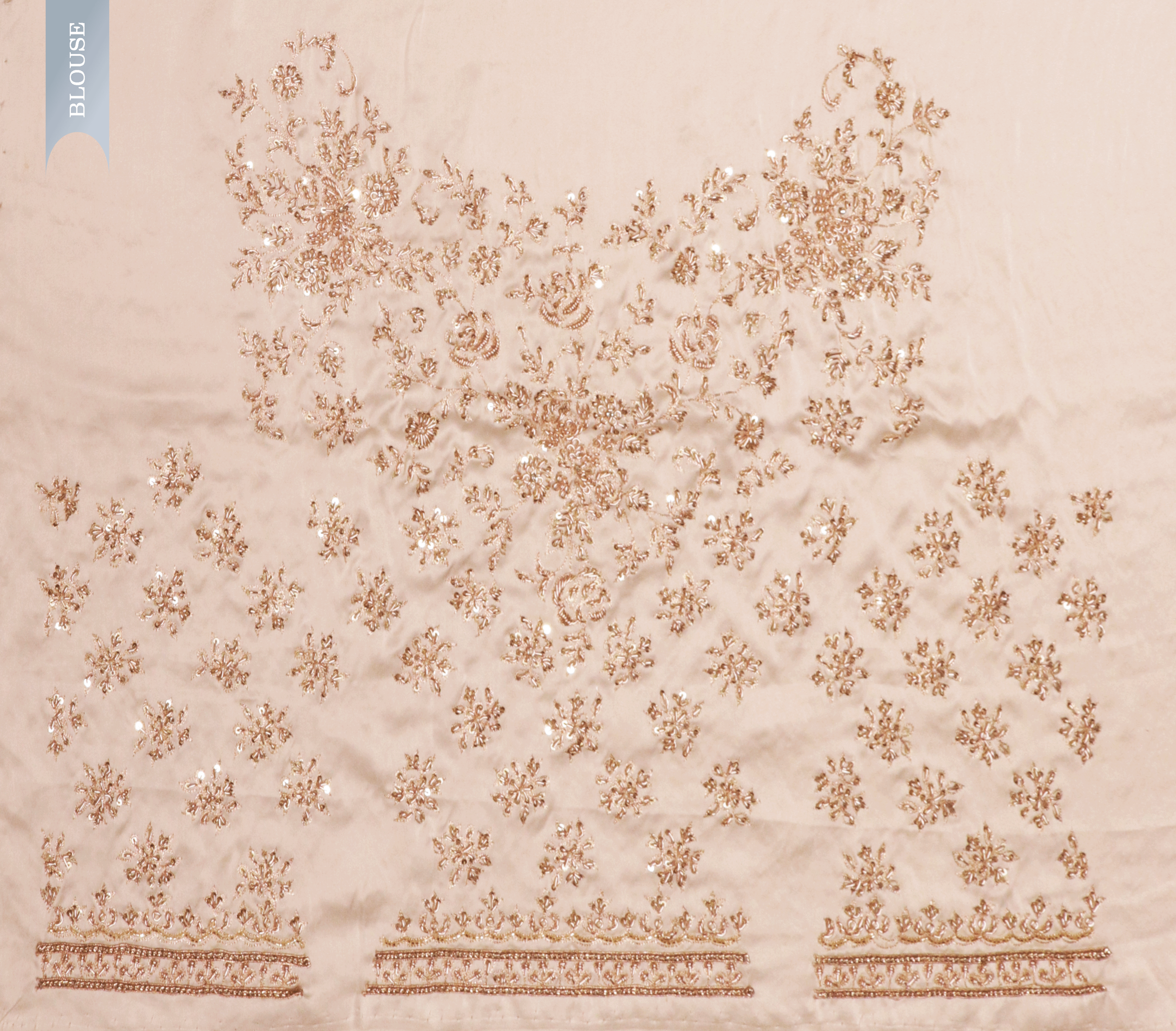 Satin Saree with Gota, Jardhosi & Pearl Embroidery