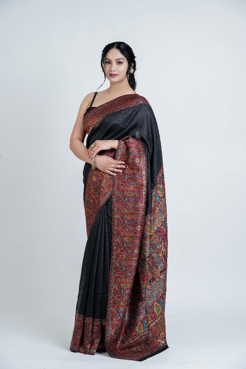 Black Pashmina Woven Saree