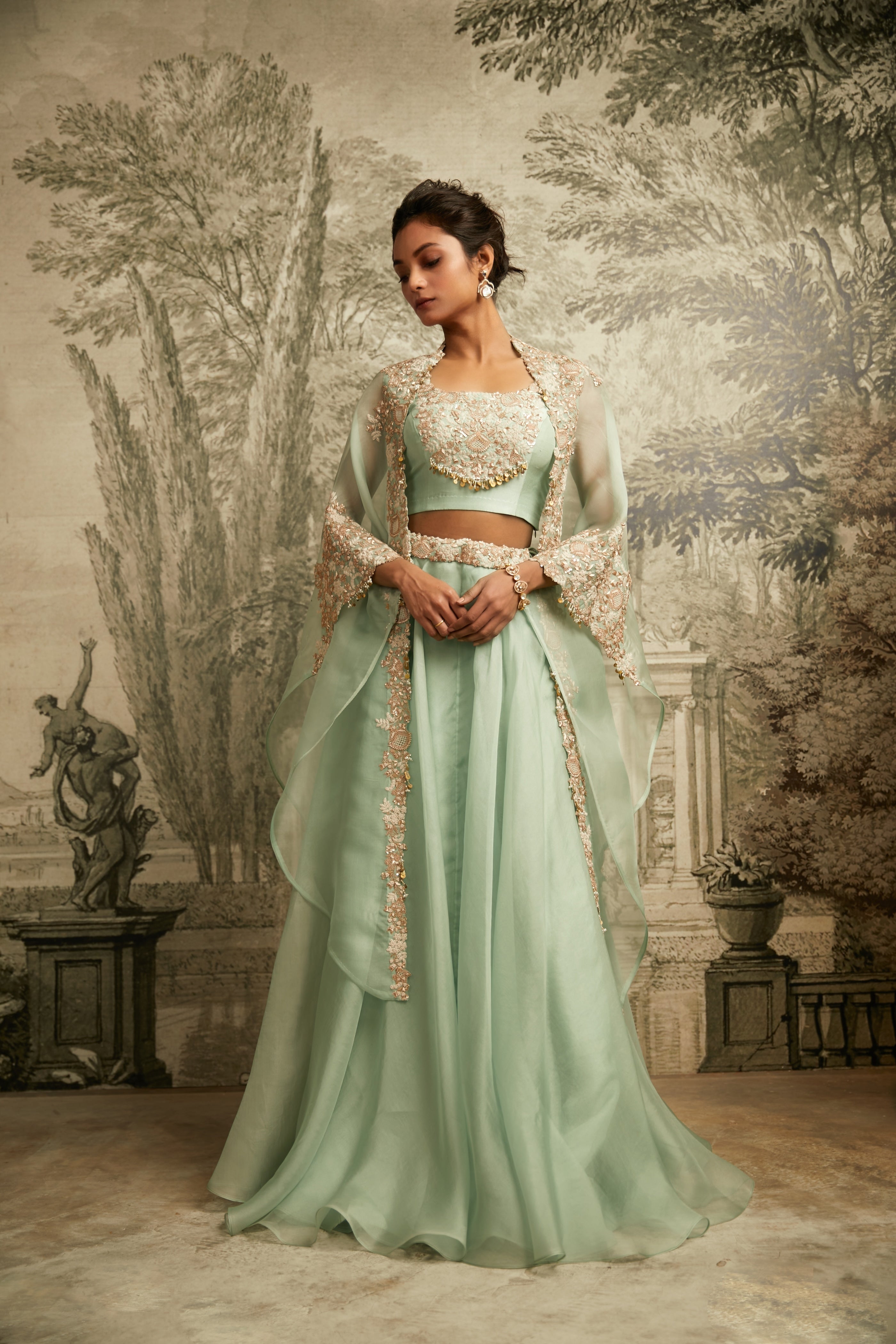 Aqua Dori Resham Skirt Set - Mokshaa