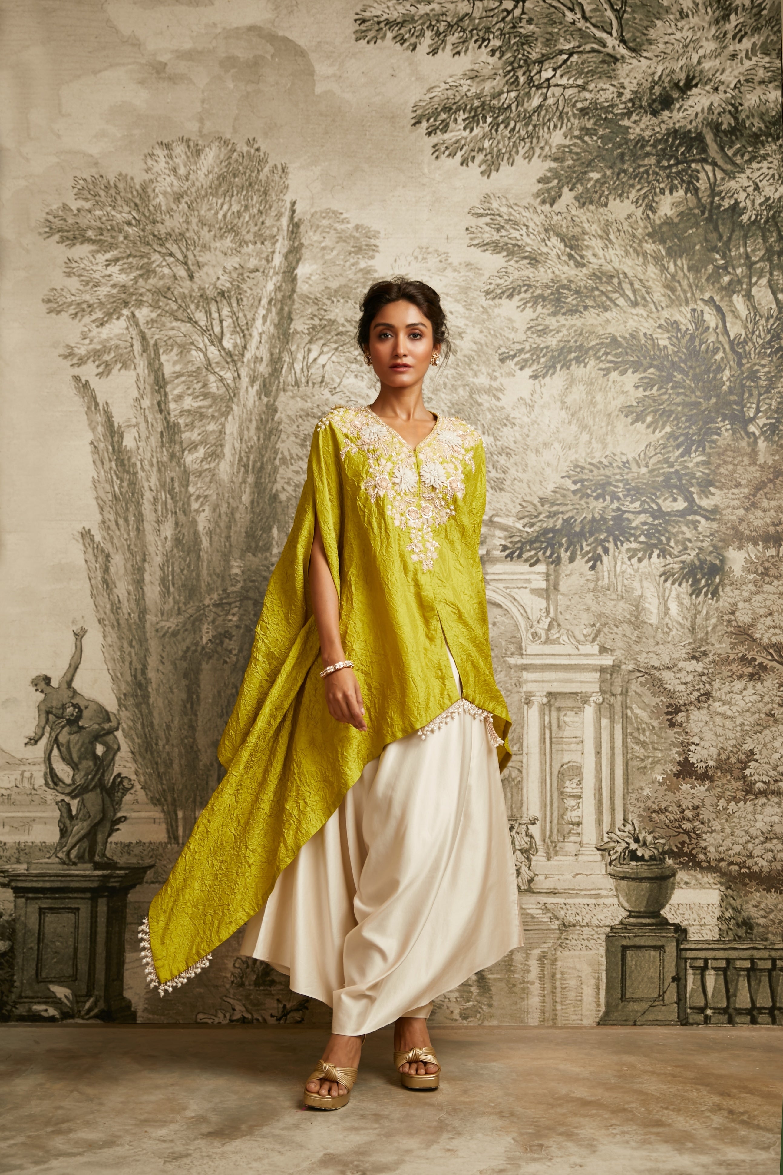 Lime Green Lampi Crushed Kaftan - Mokshaa