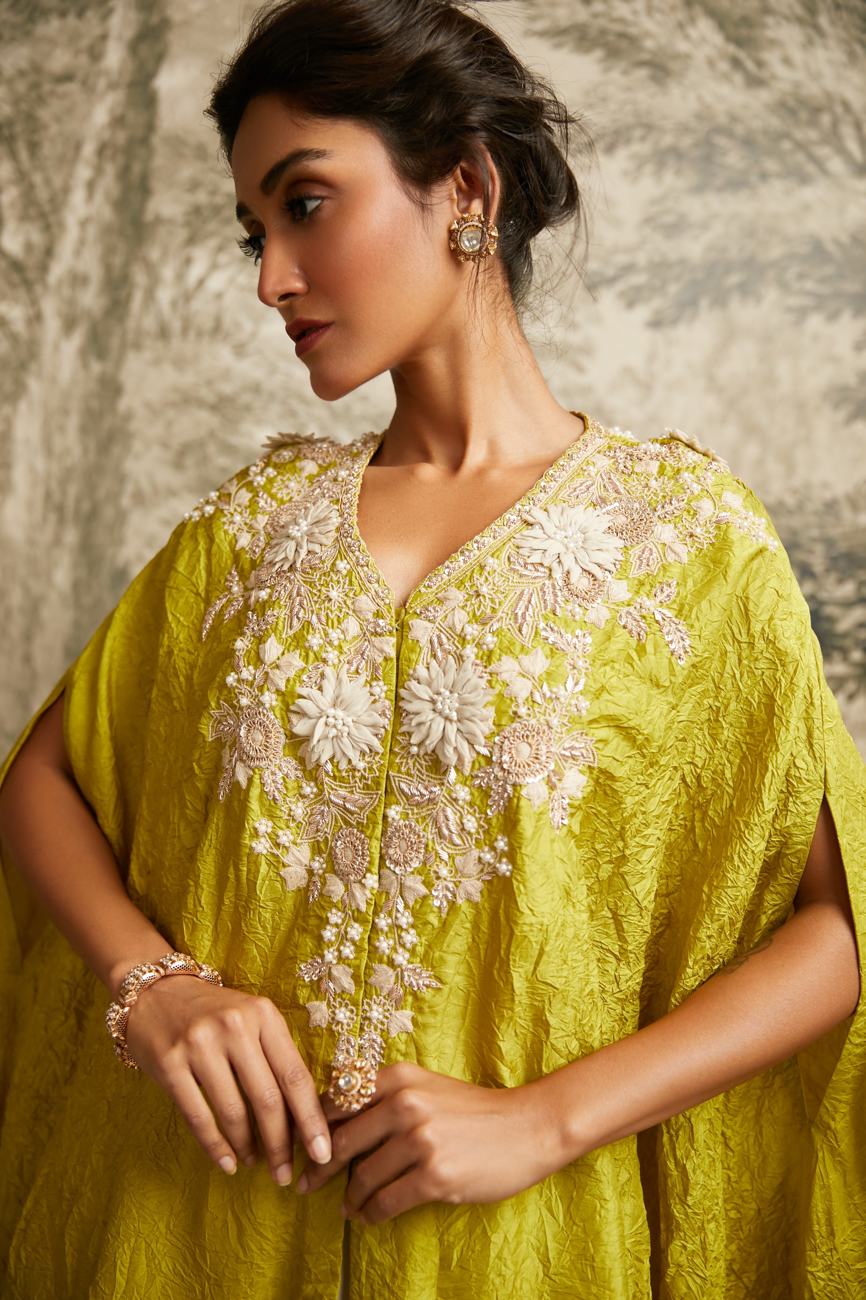 Lime Green Lampi Crushed Kaftan - Mokshaa