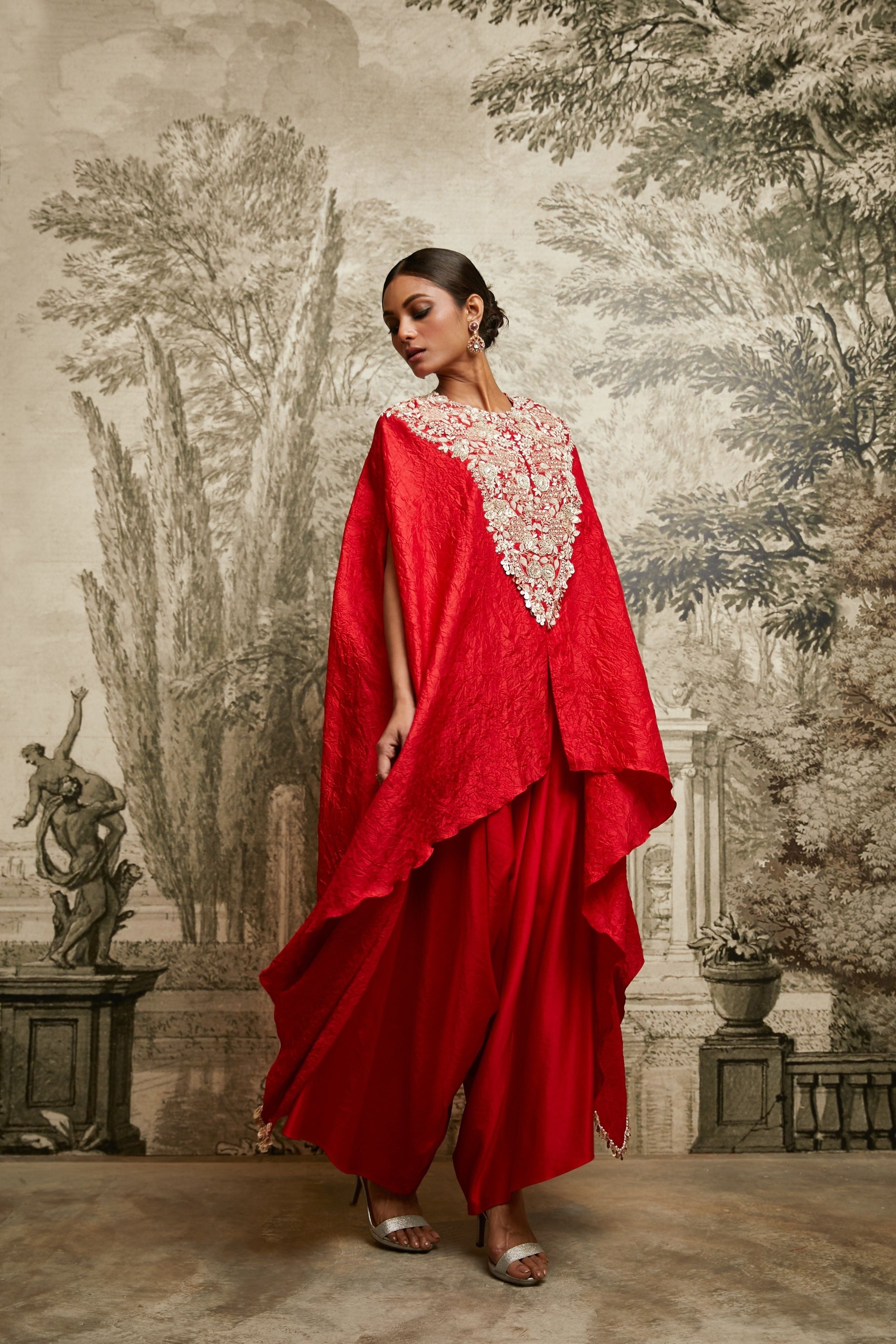 Red Maal Lampi Crushed Kaftan - Mokshaa