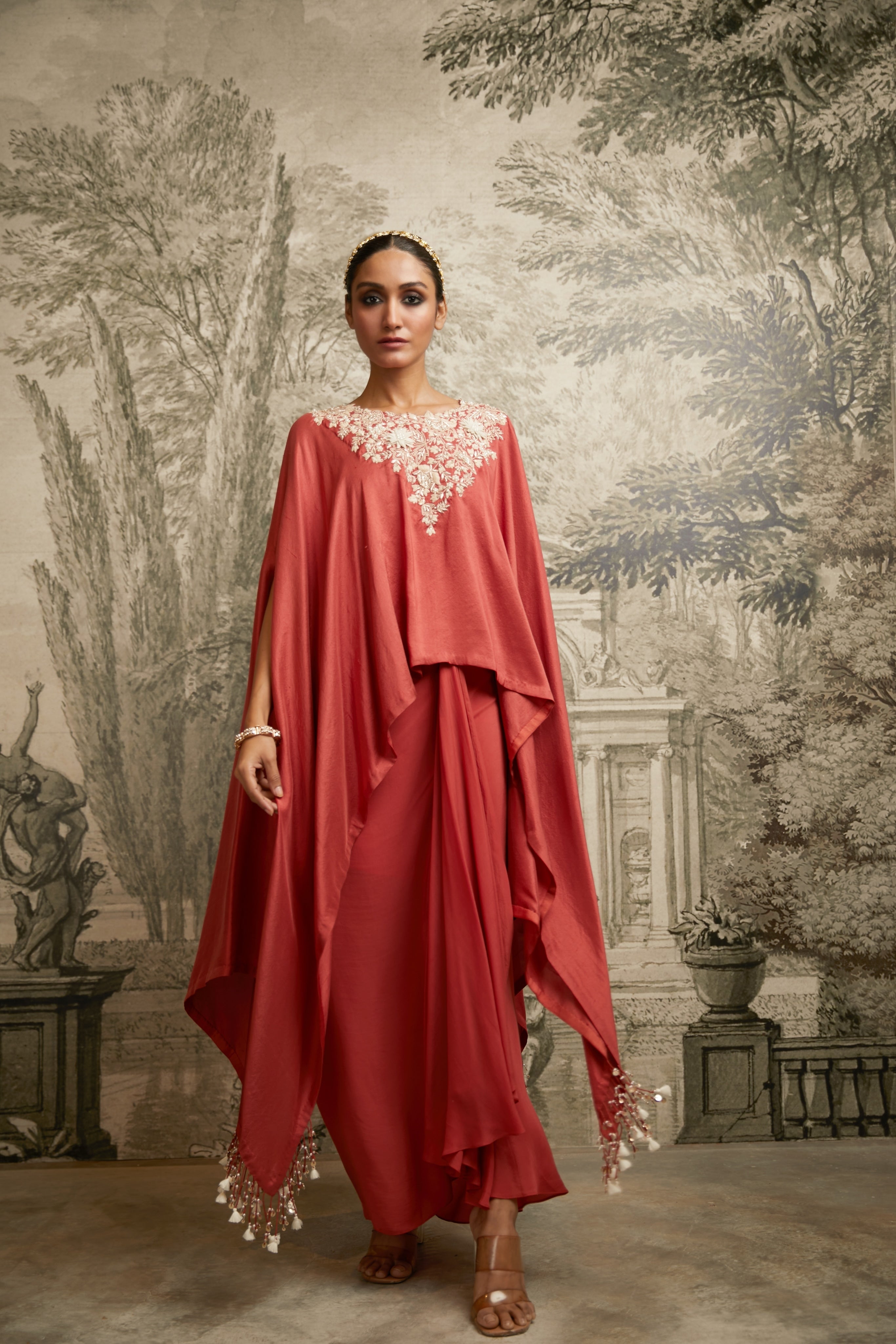 Deep Orange Lampi A-line Kaftan - Mokshaa