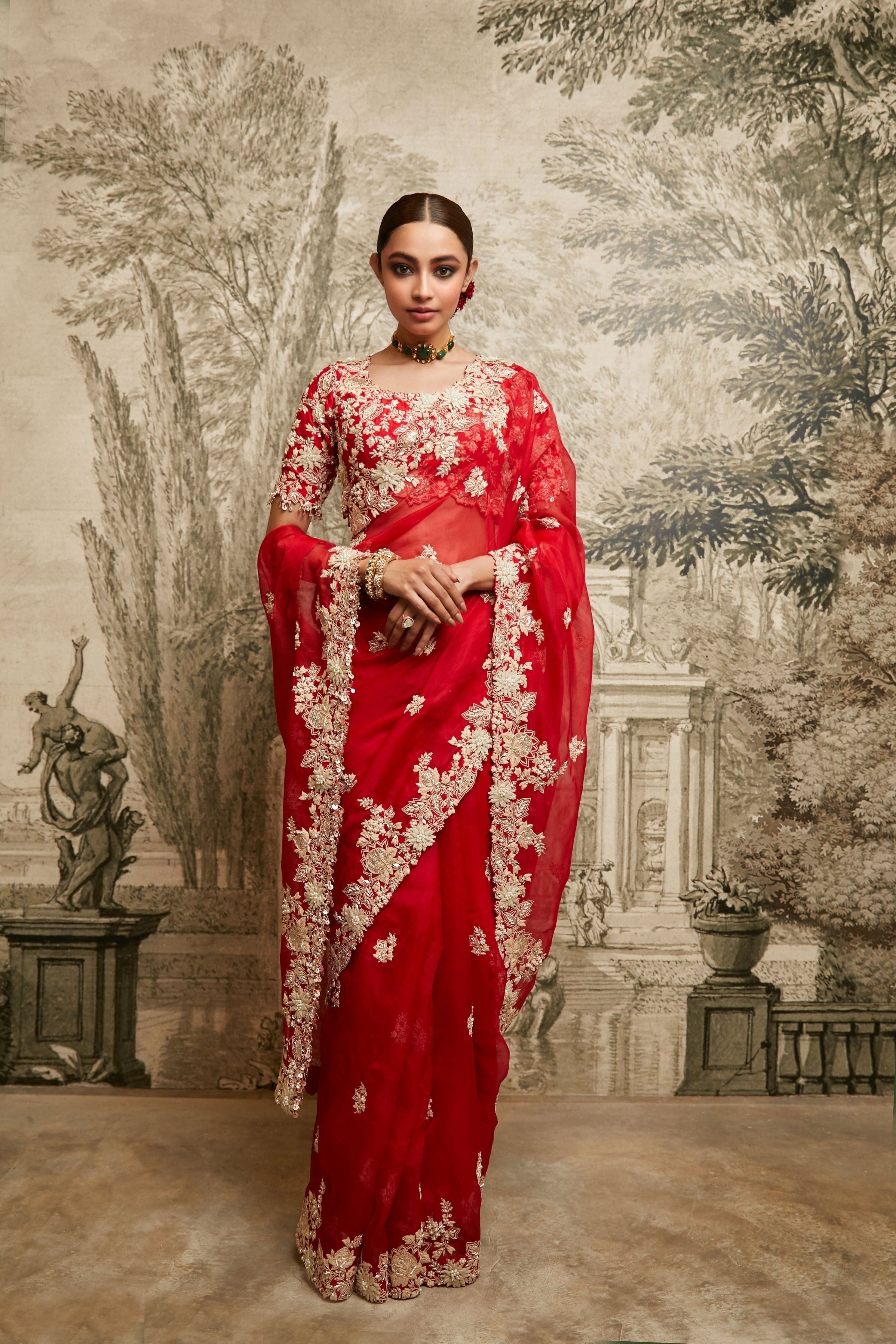 Red Organza Saree  Mokshaa
