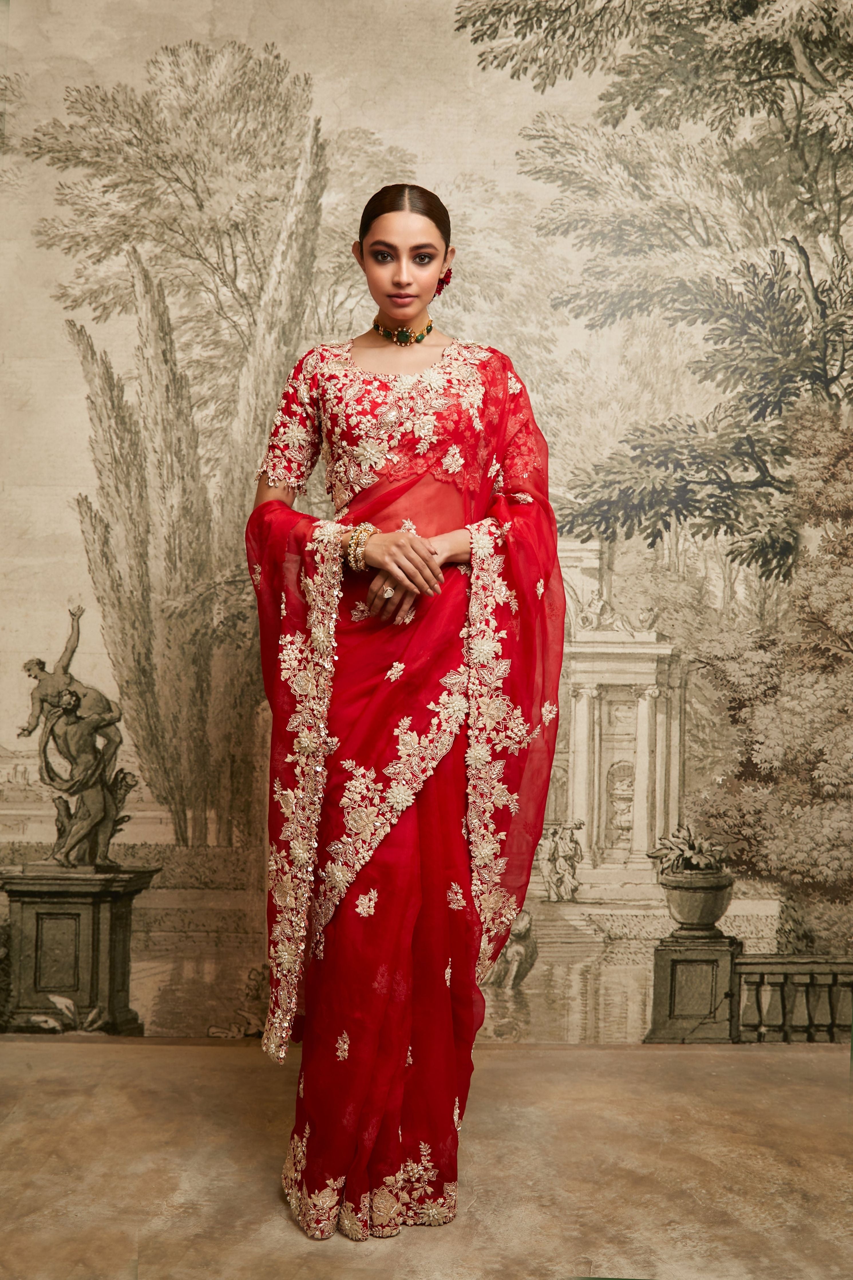 Red Organza Saree  Mokshaa