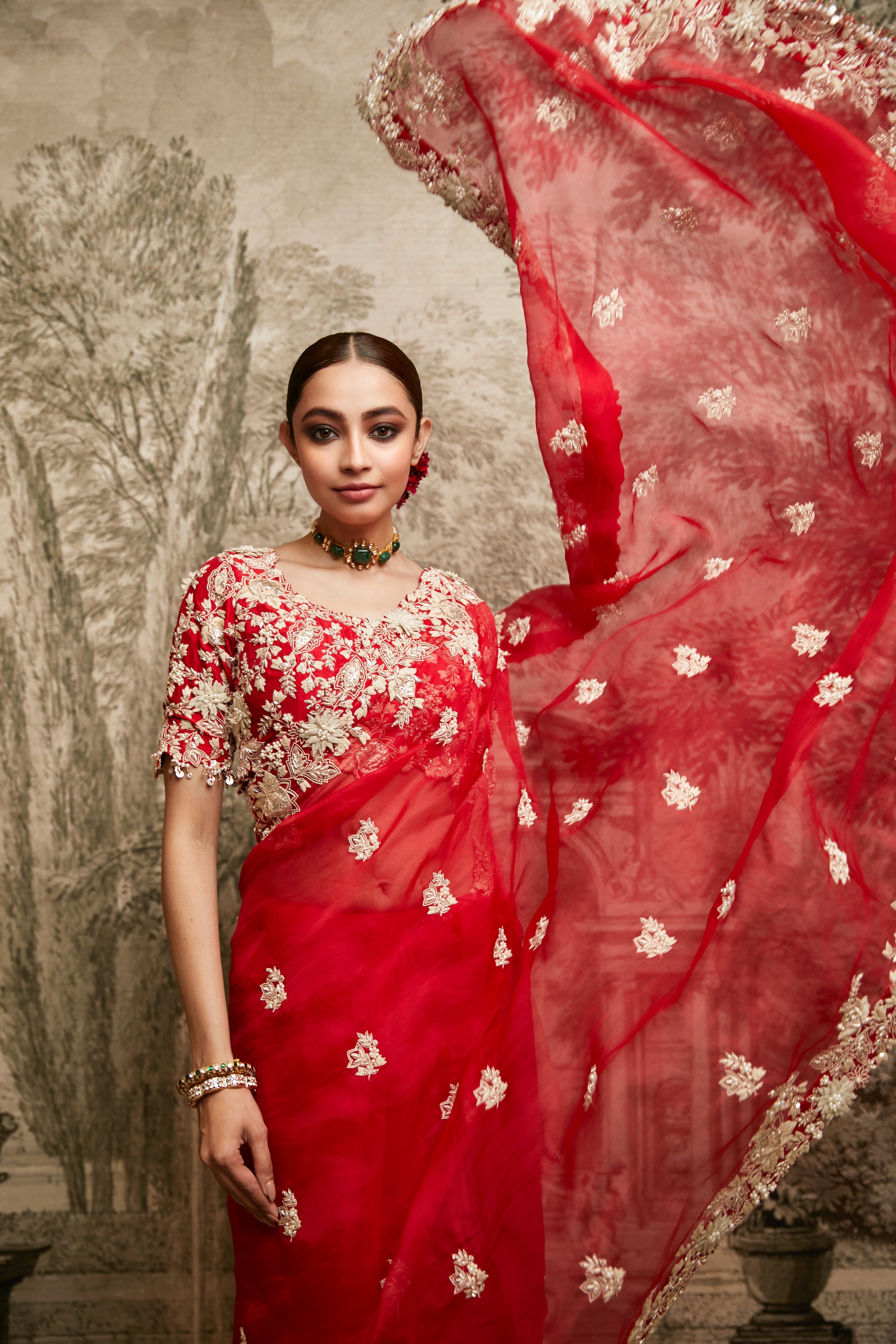 Red Organza Saree  Mokshaa