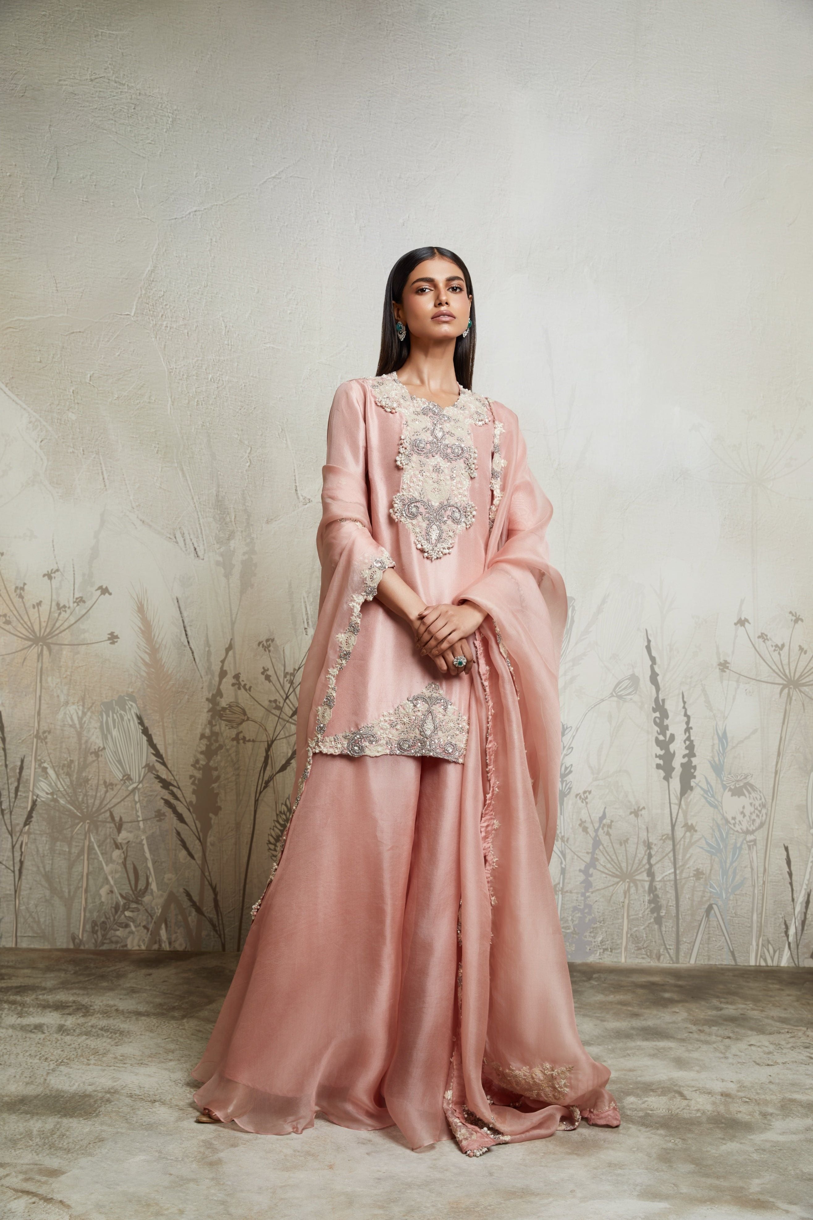 Dark Flamingo Kurta with Sharara and Dupatta  Mokshaa