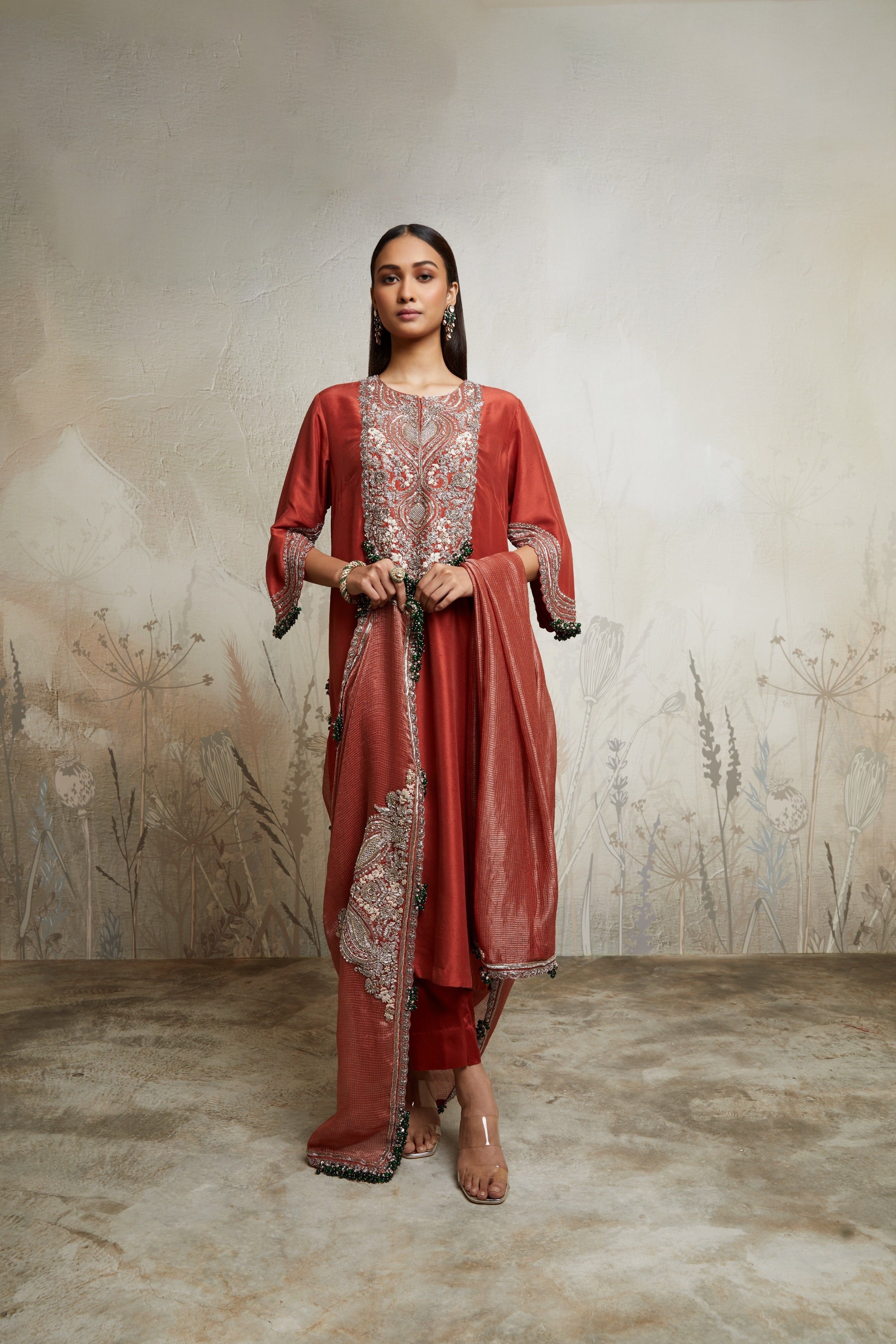 Deep Orange Kurta with Sharara and Dupatta  Mokshaa