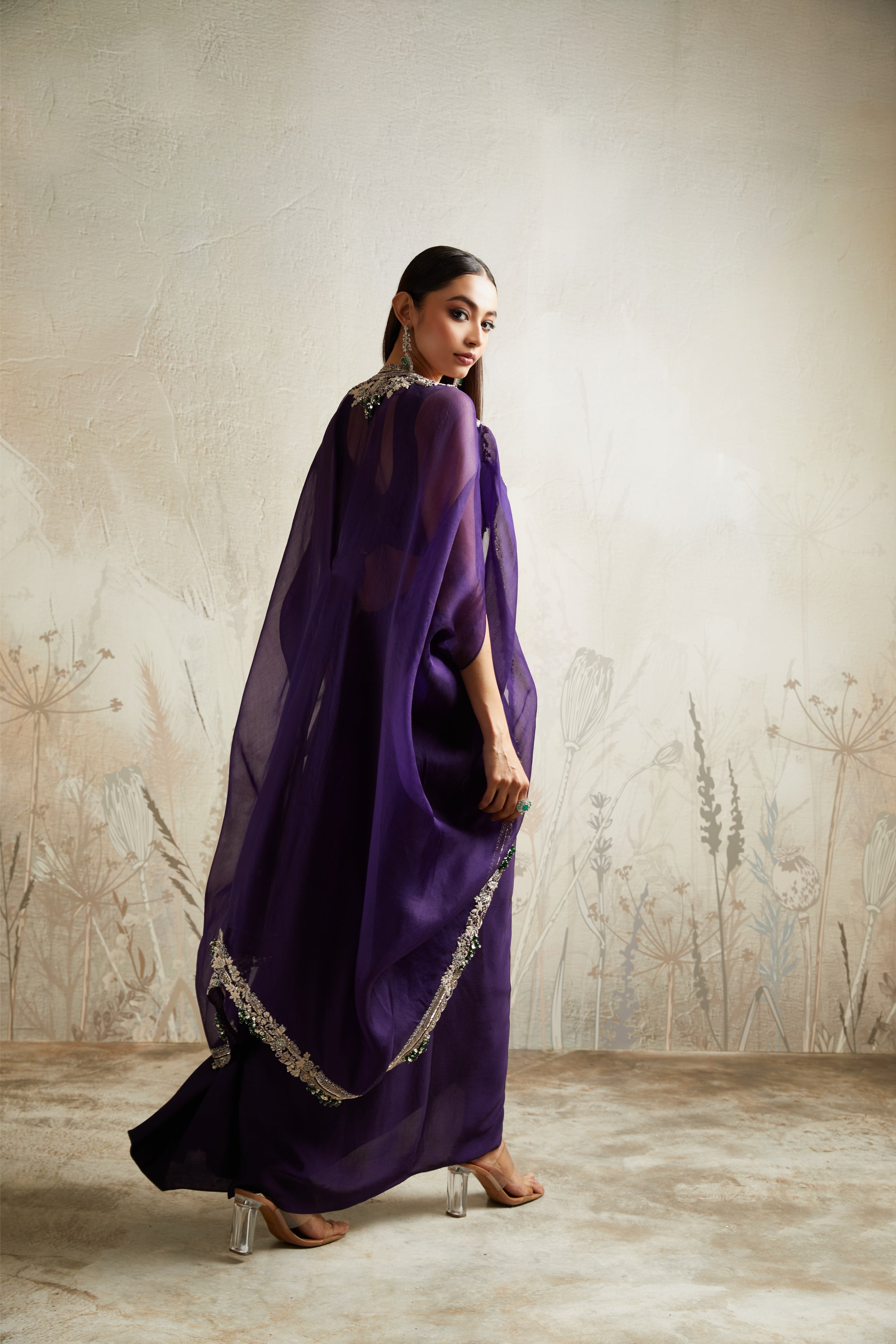 Dark Purple Blouse with Skirt and Cape  Mokshaa