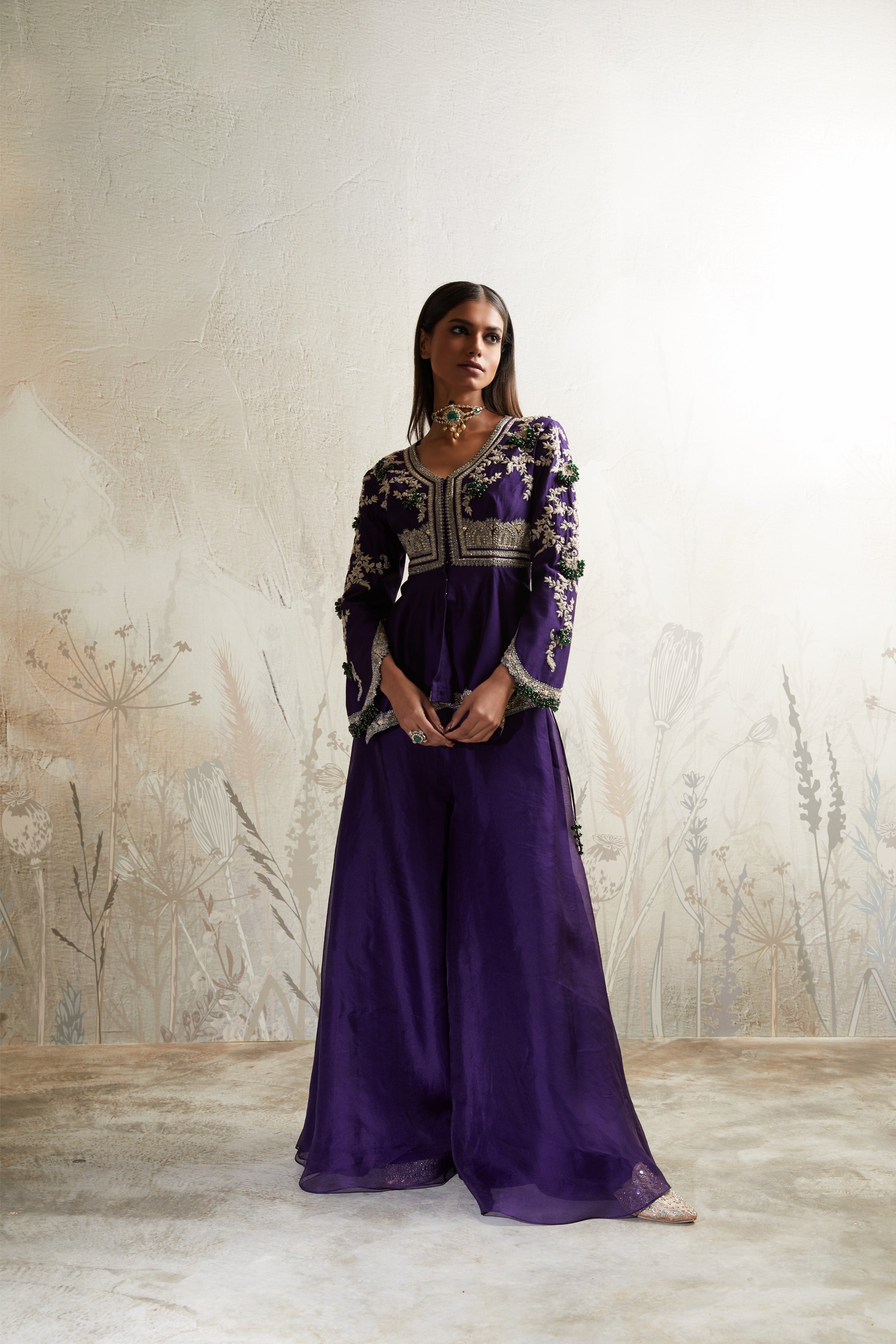 Dark Purple Peplum with Sharara  Mokshaa