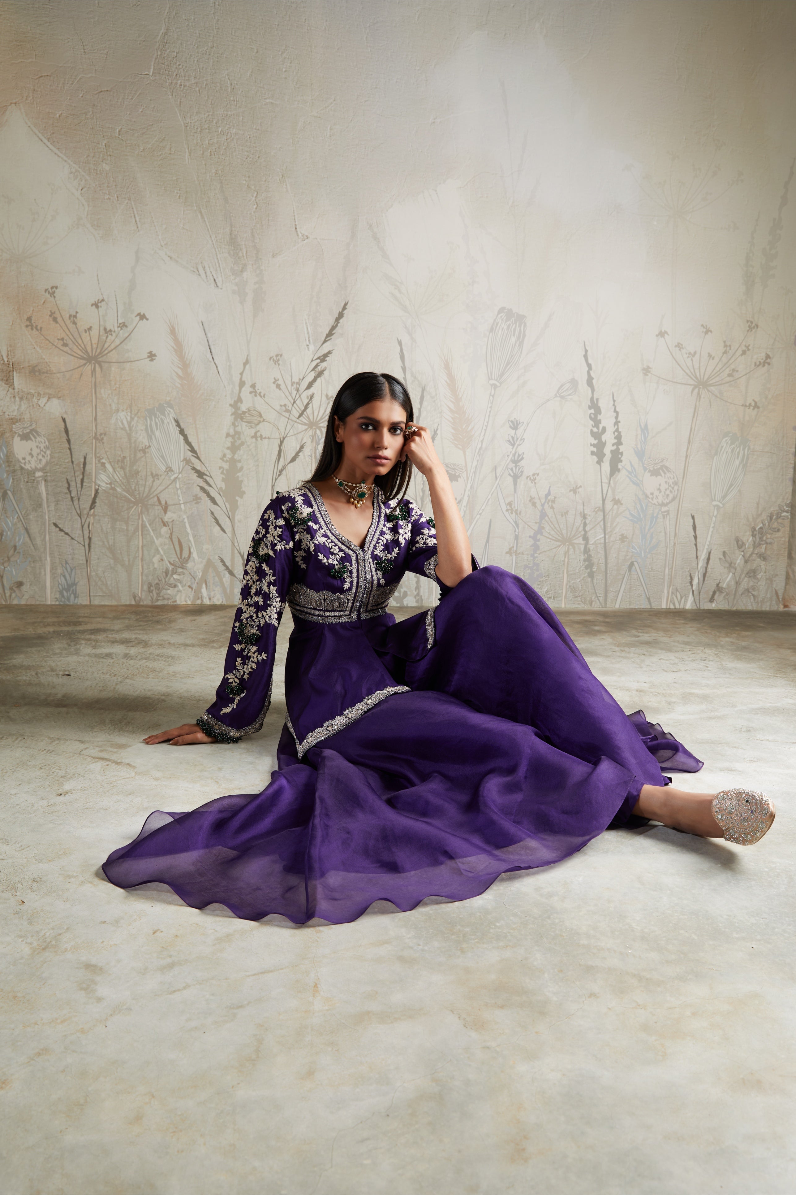 Dark Purple Peplum with Sharara  Mokshaa