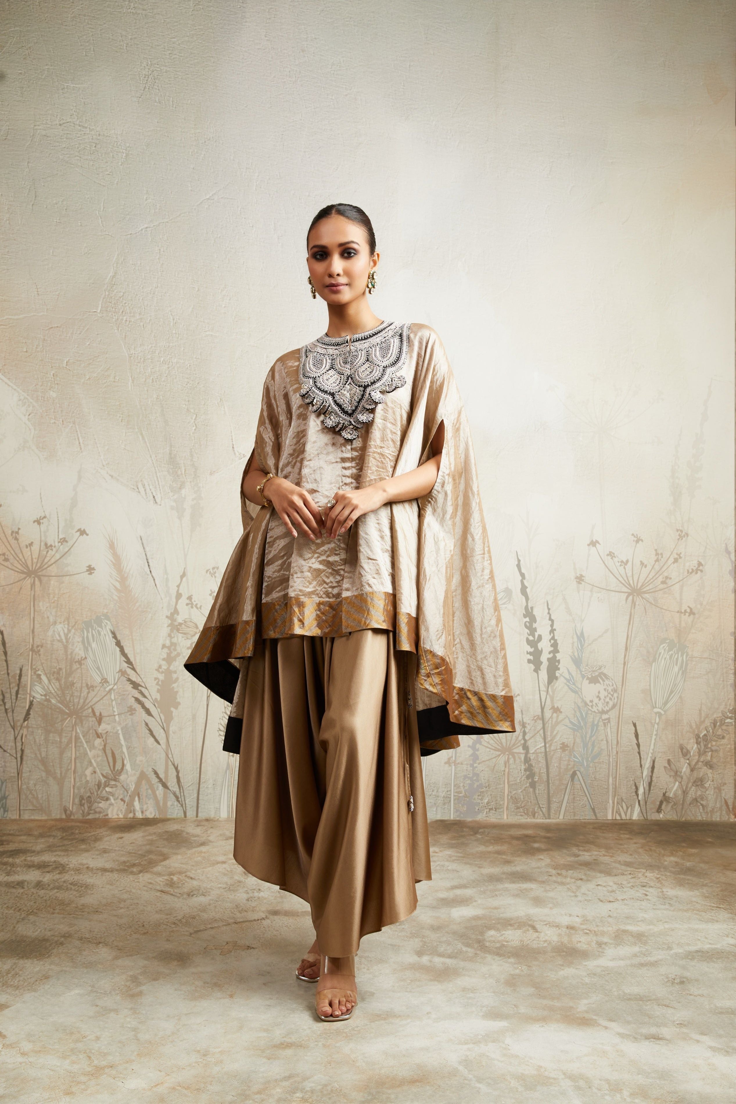 Champagne Umbrella Kaftan with Asymmetric Pants  Mokshaa