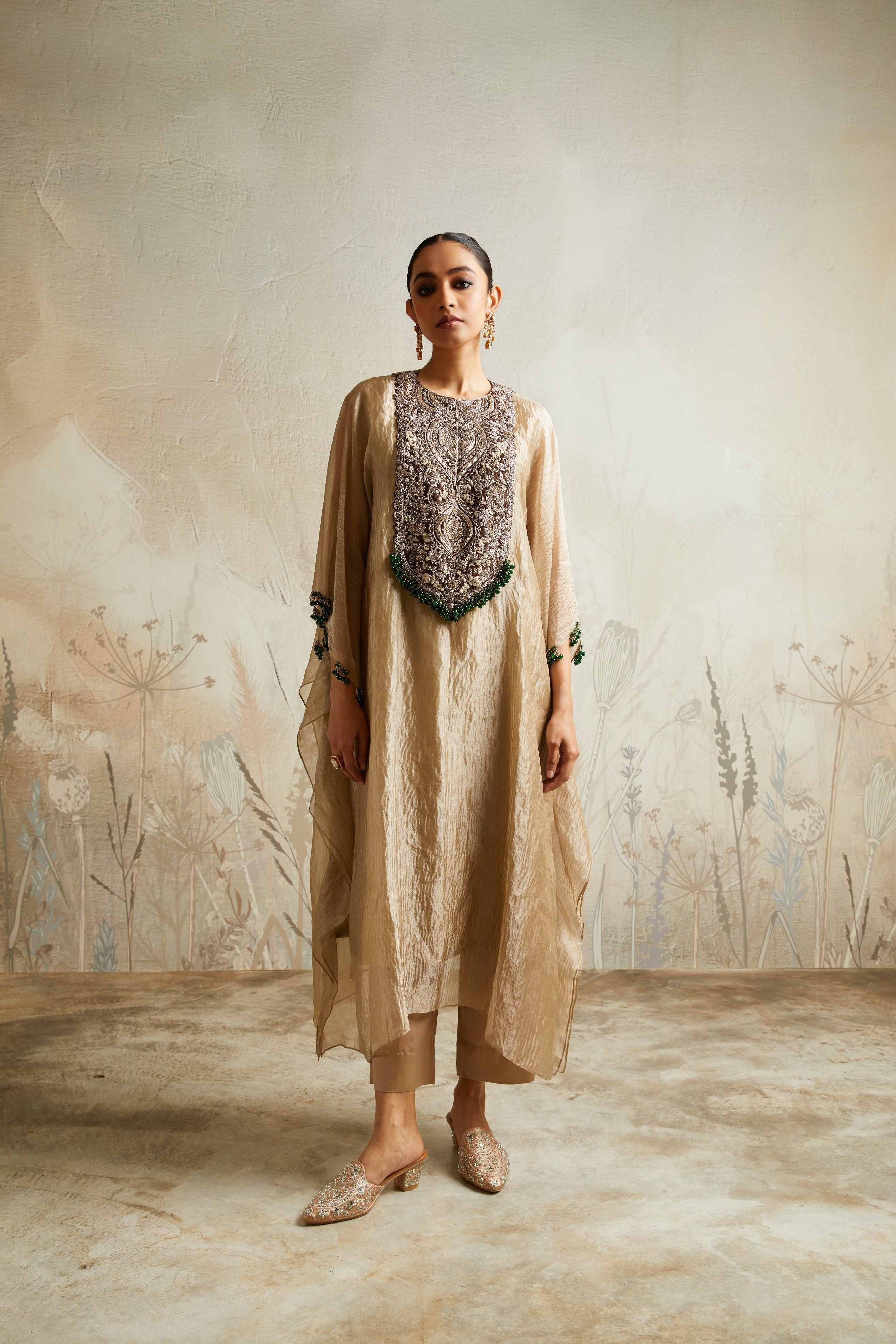 Champagne Kaftan with Inner and Straight Pants  Mokshaa