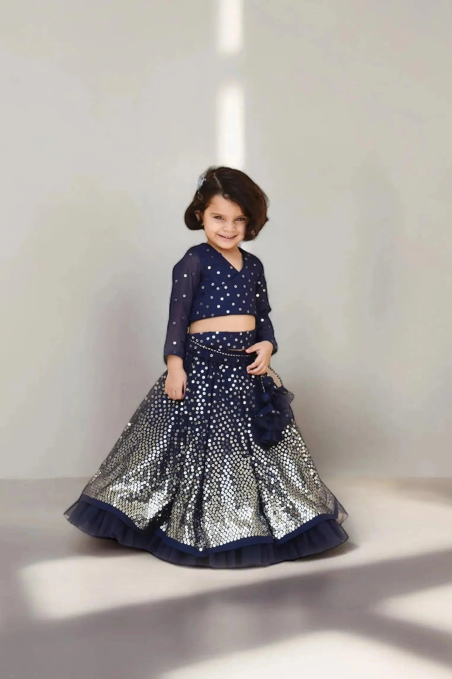 Navy Blue Embroidered Lehenga Choli Set - Mokshaa