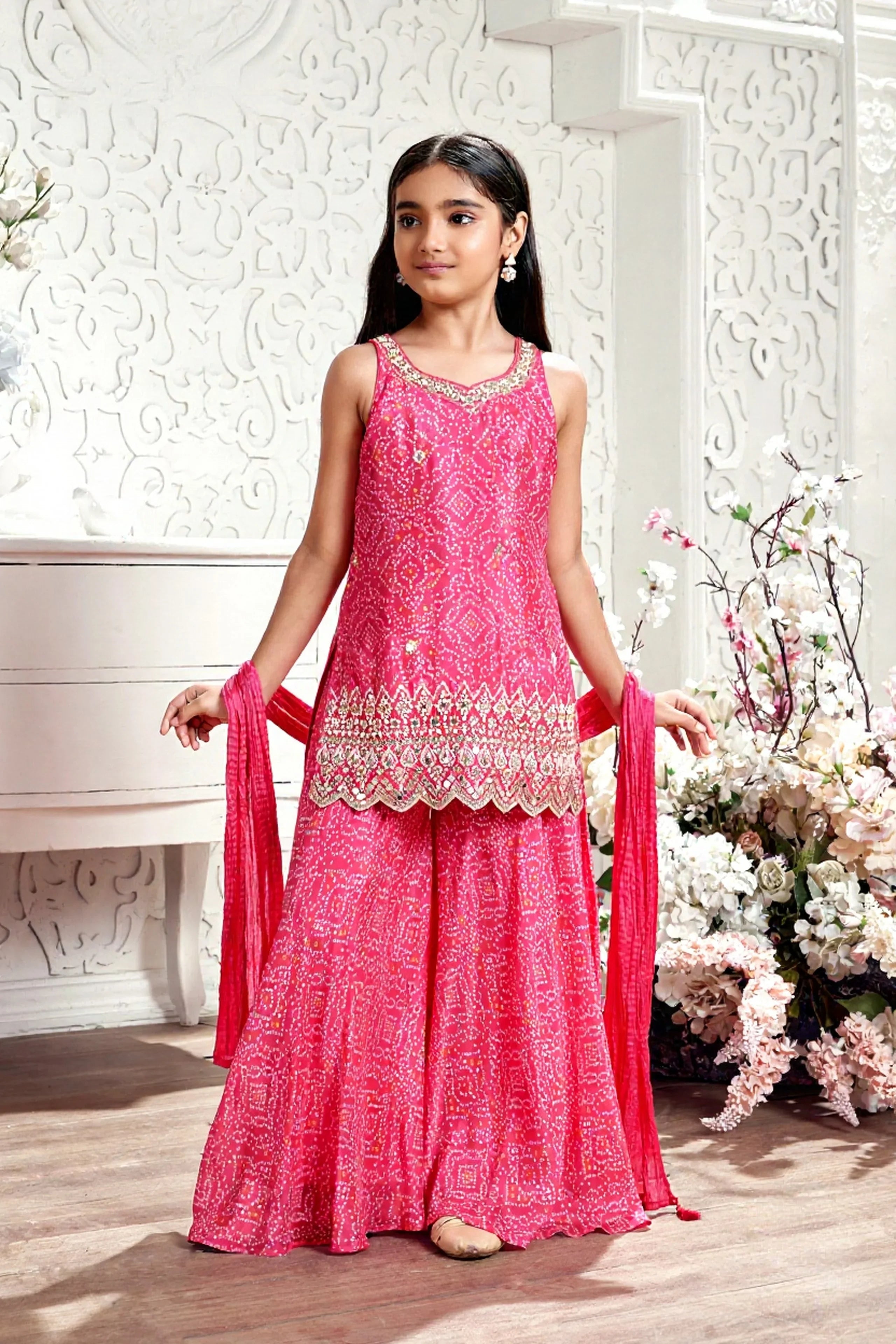 pink plazo dress Sleeveless Sequins Work Pink Palazzo Suit Set
