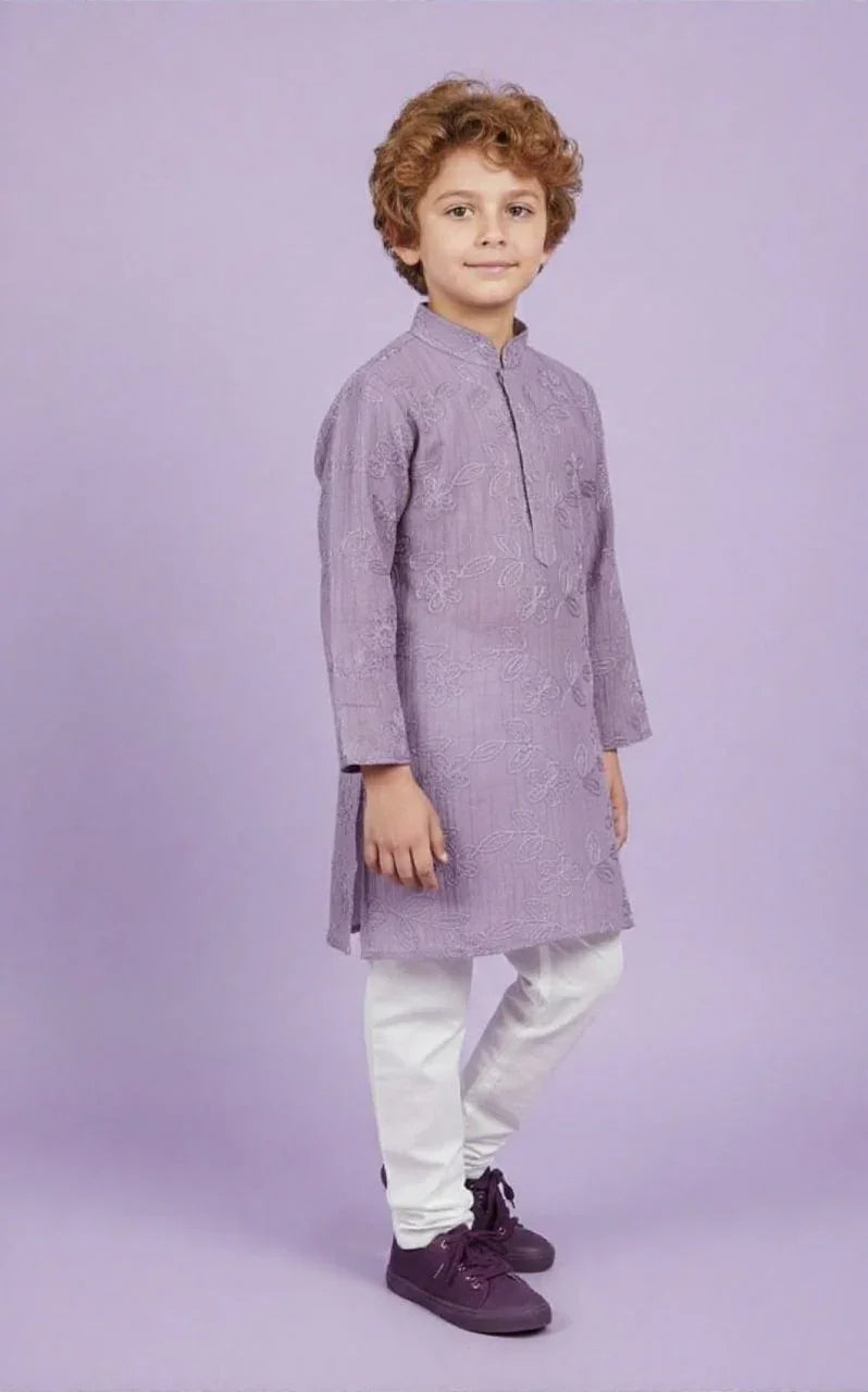 Lavender Embroidered Kurta Set for Boys | Mokshaa