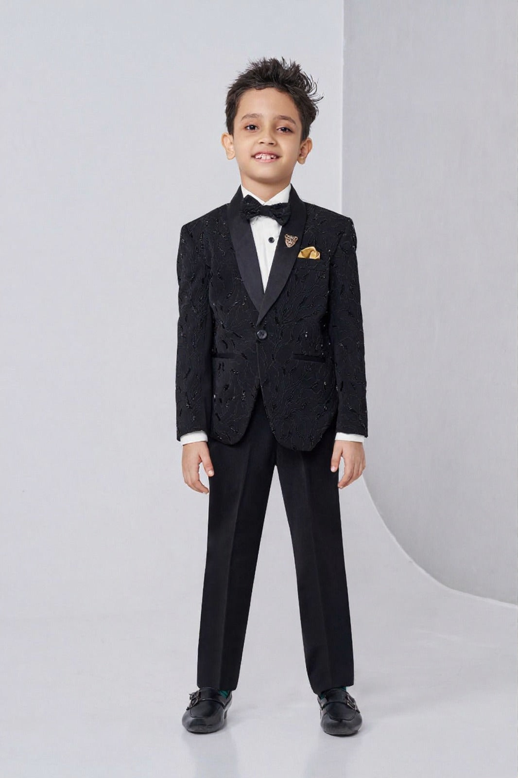 Boys' Premium Black Textured Tuxedo Suit Set