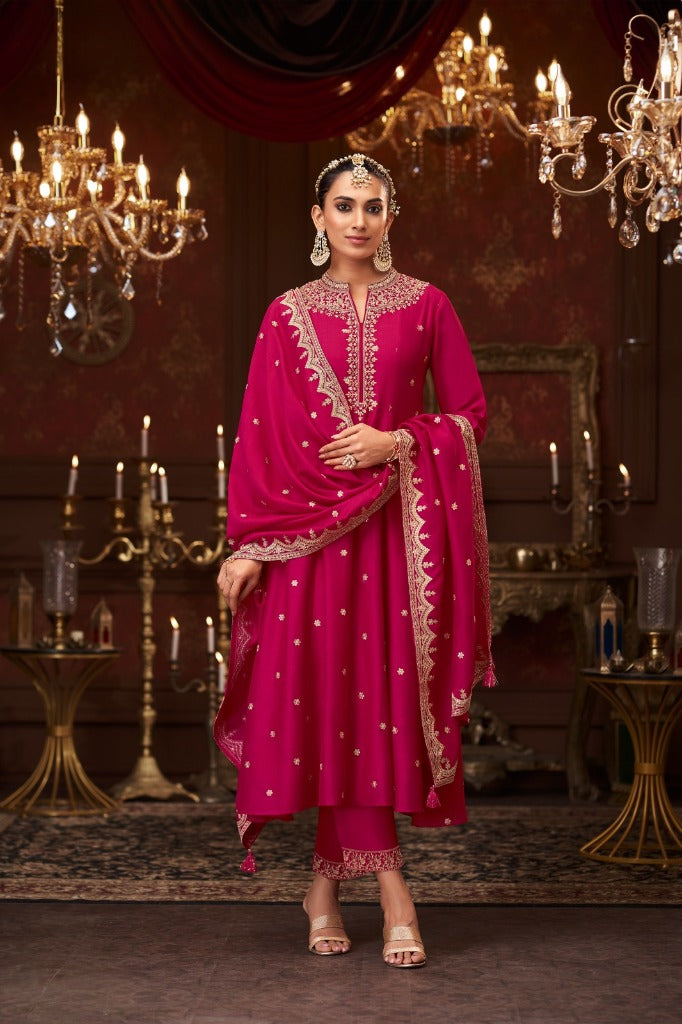 Magenta Silk Short Anarkali Suit