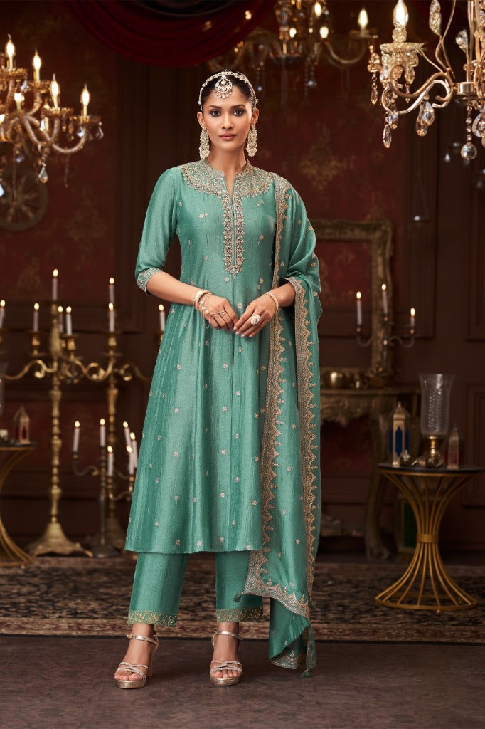 Emerald Silk Short Anarkali Suit