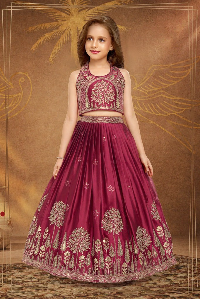 Regal Maroon Satin Lehenga Choli Set