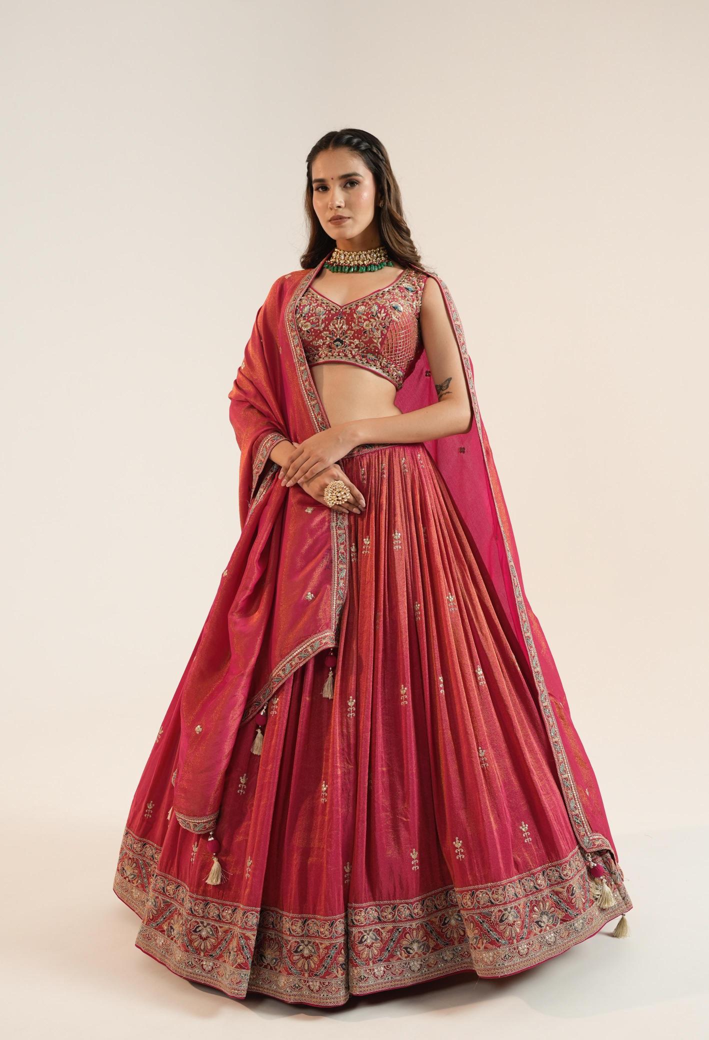 Rani Pink Tissue Lehenga Set