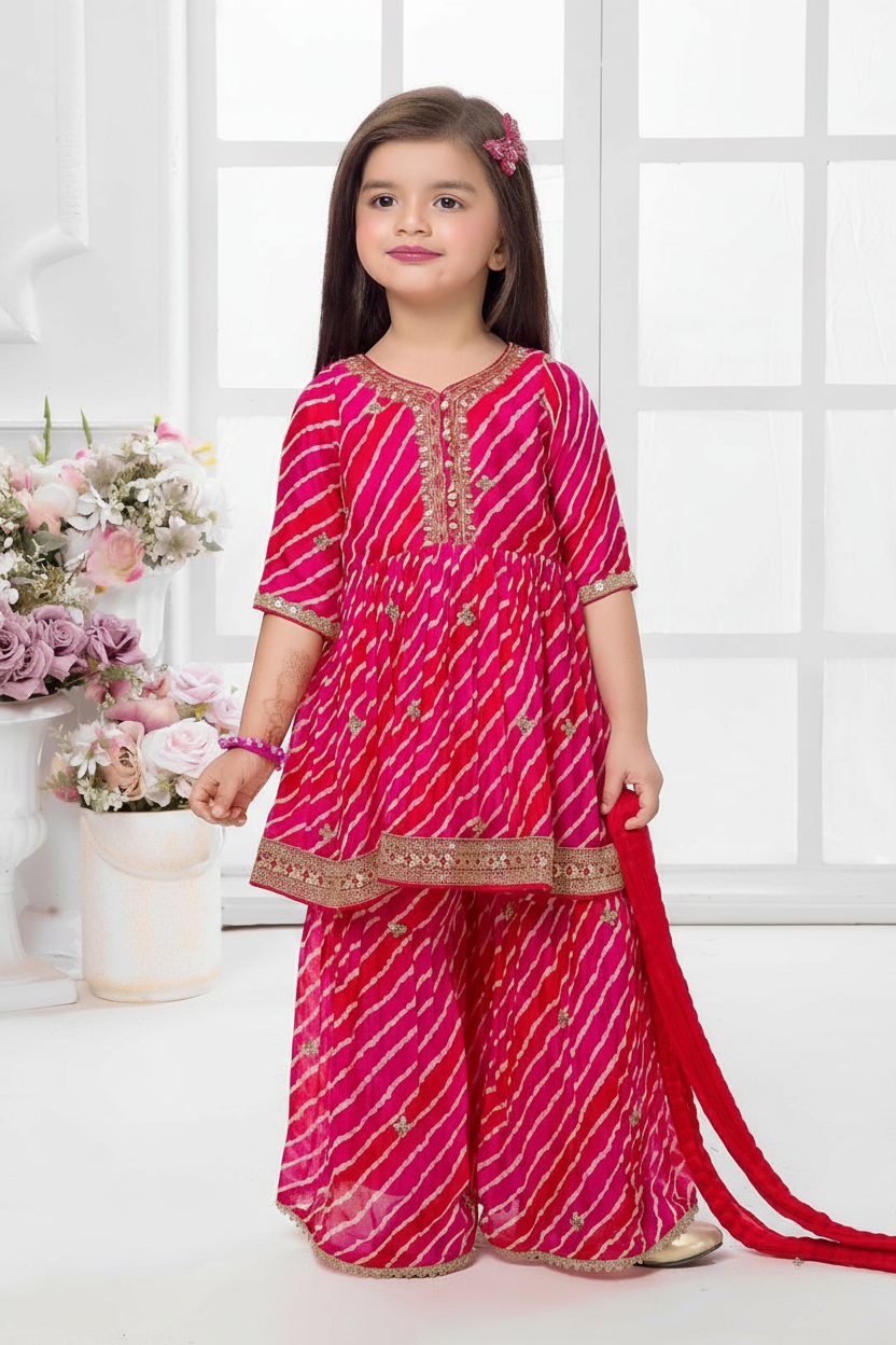 Rani Bandhani Sharara Set for Girls