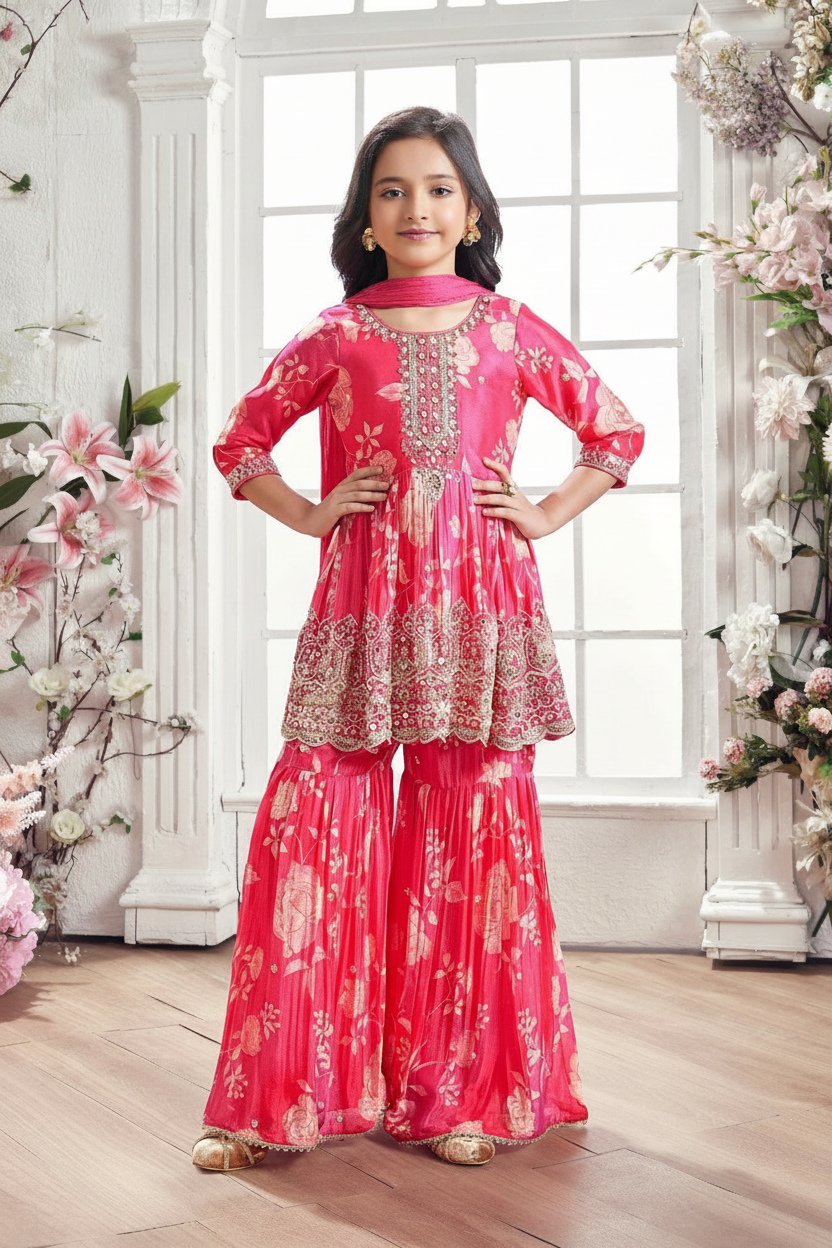 Rani Floral Embroidered Sharara Set for Girls