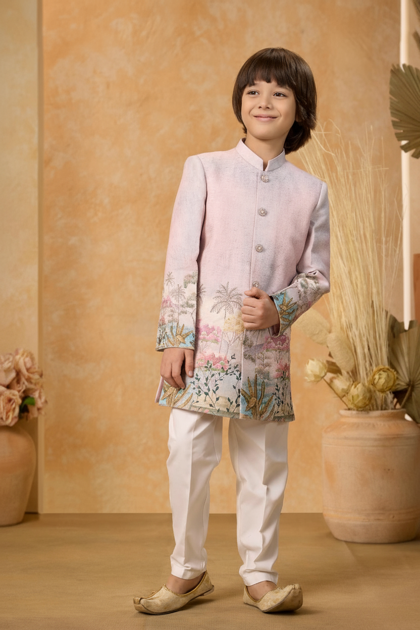 Pastel Ombre Printed Sherwani Set for Boys