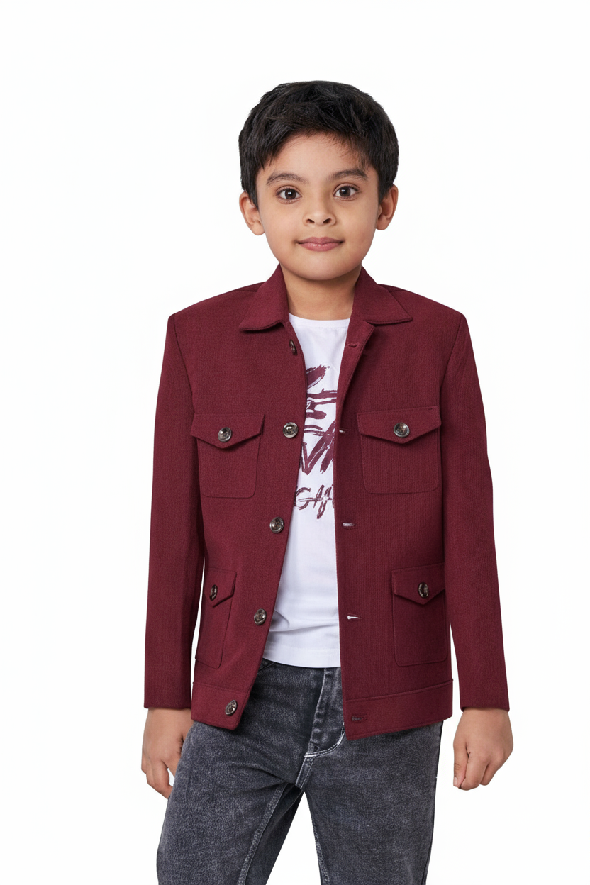 Maroon Shirt and Jacket Set for Boys
