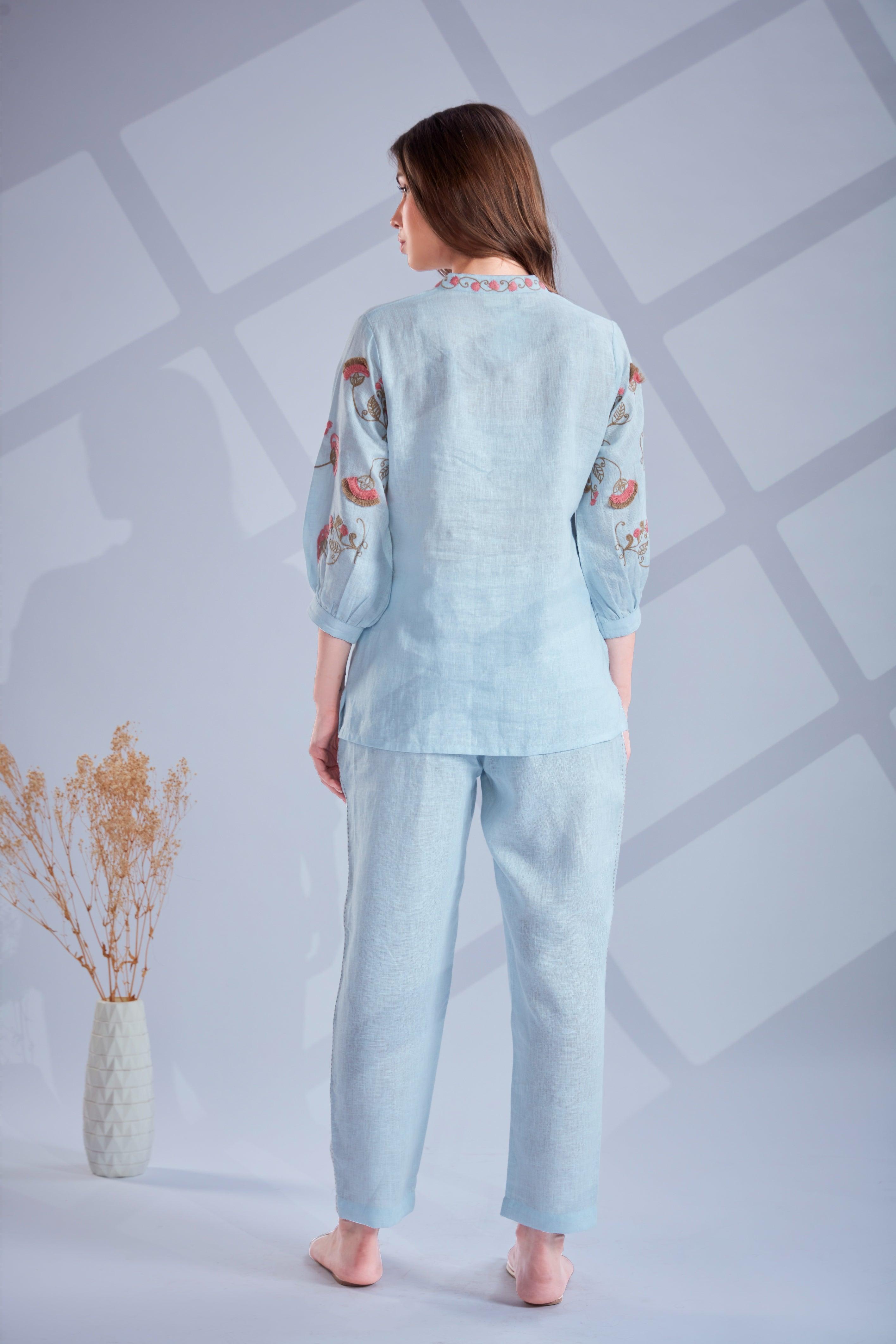 Powder Blue Linen Co-ord Set.