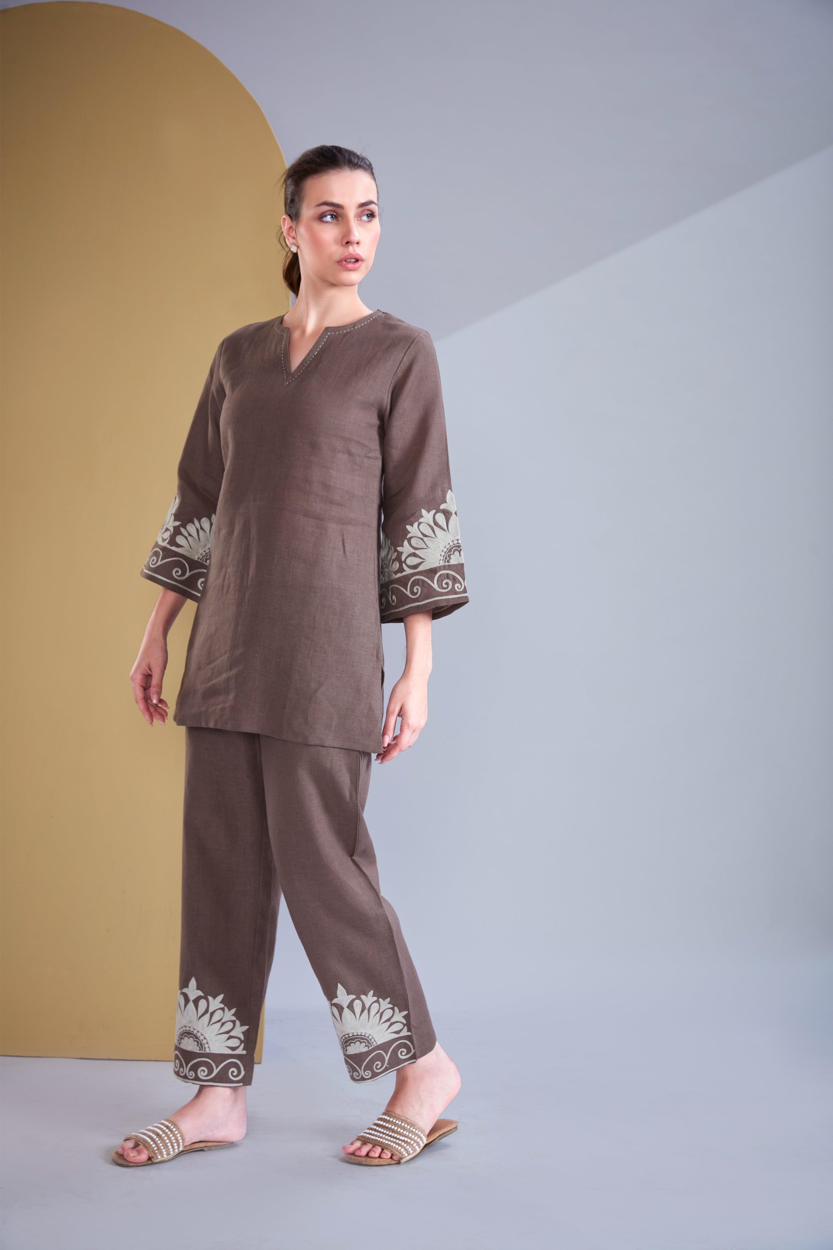 Coffee Brown Linen Co-ord Set.