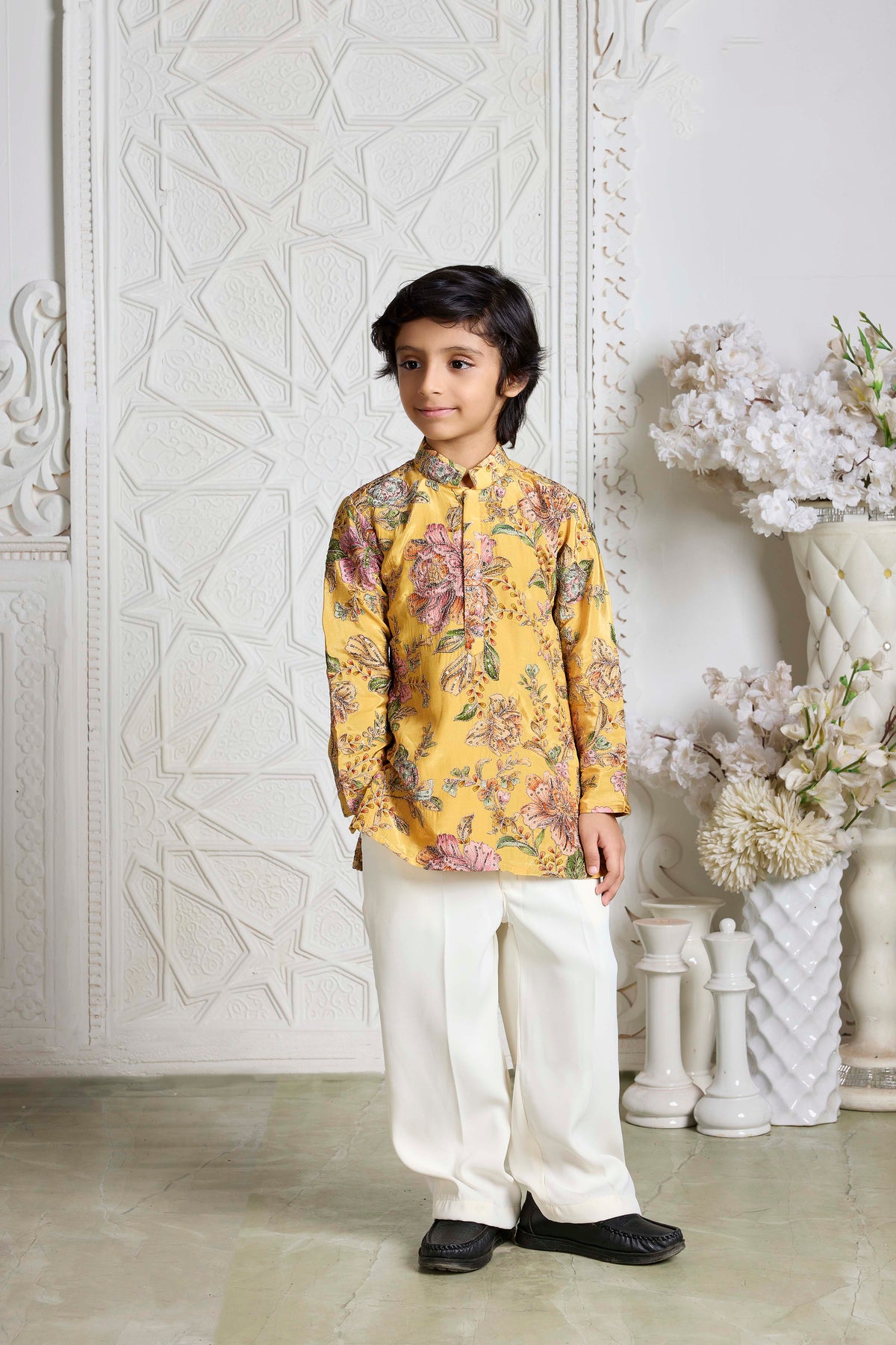 Mustard Floral Print Kurta Set