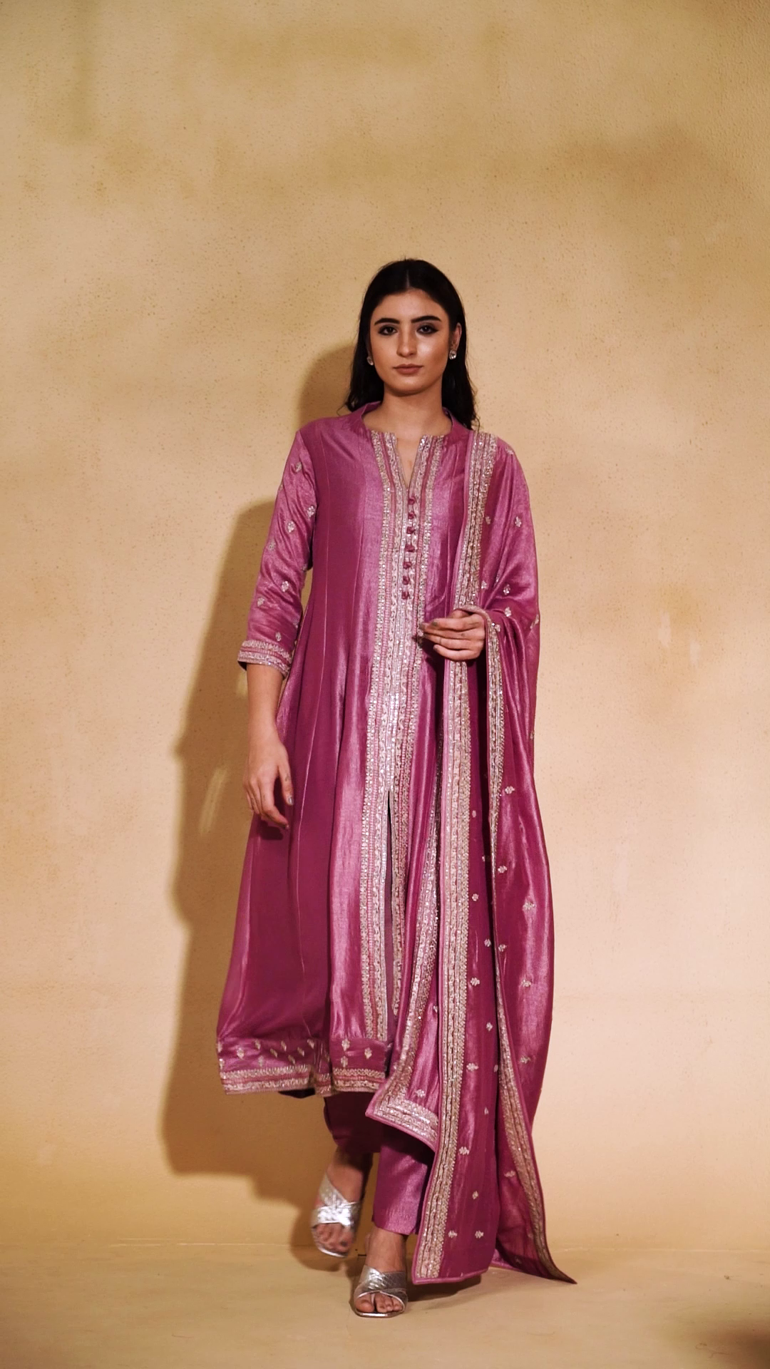 Exquisite Lavender Silk Anarkali Suit Set with Satin-Silk Dupatta Mokshaa