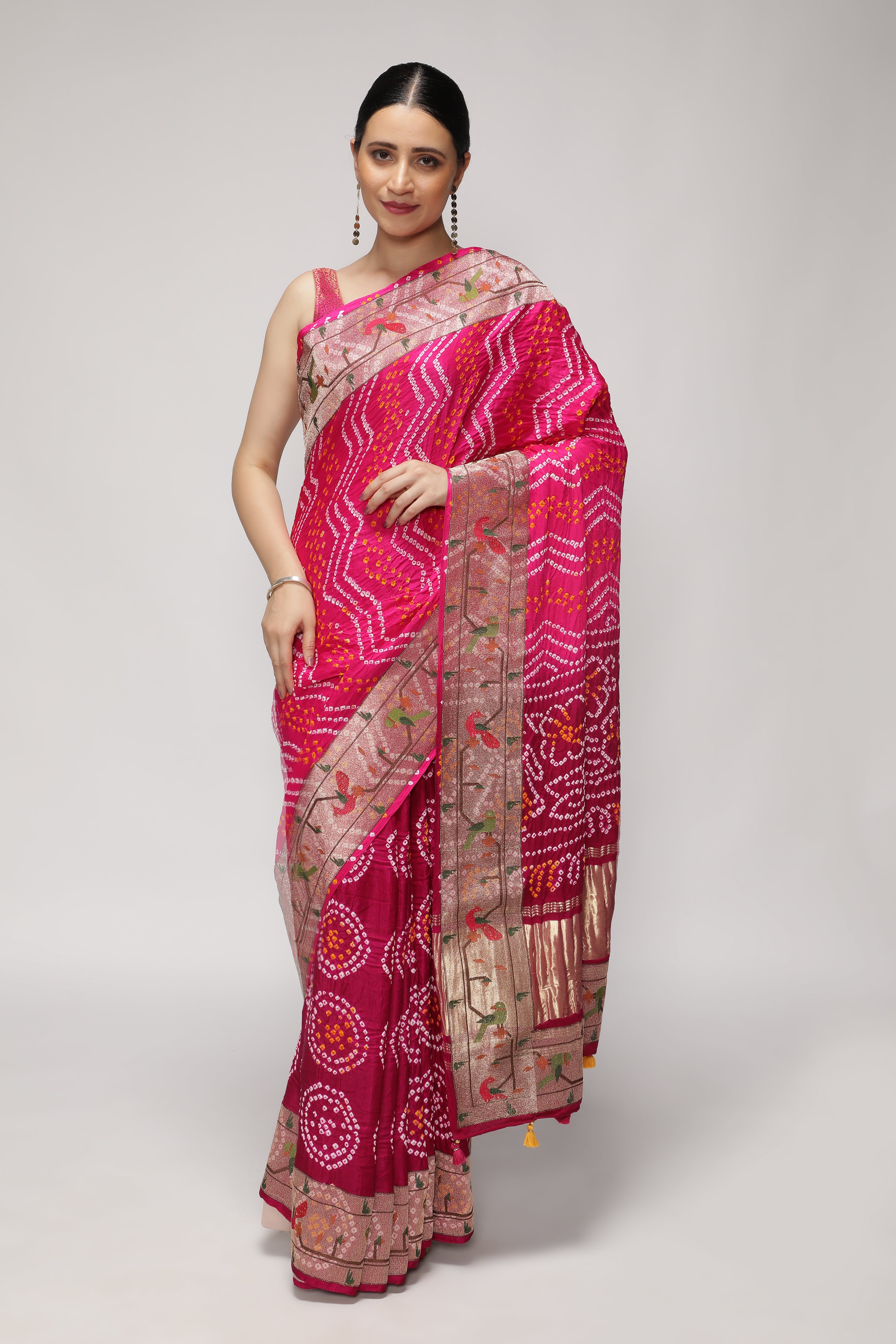 Shaded Rani Pink & Purple Bandni Saree with Paithani Border