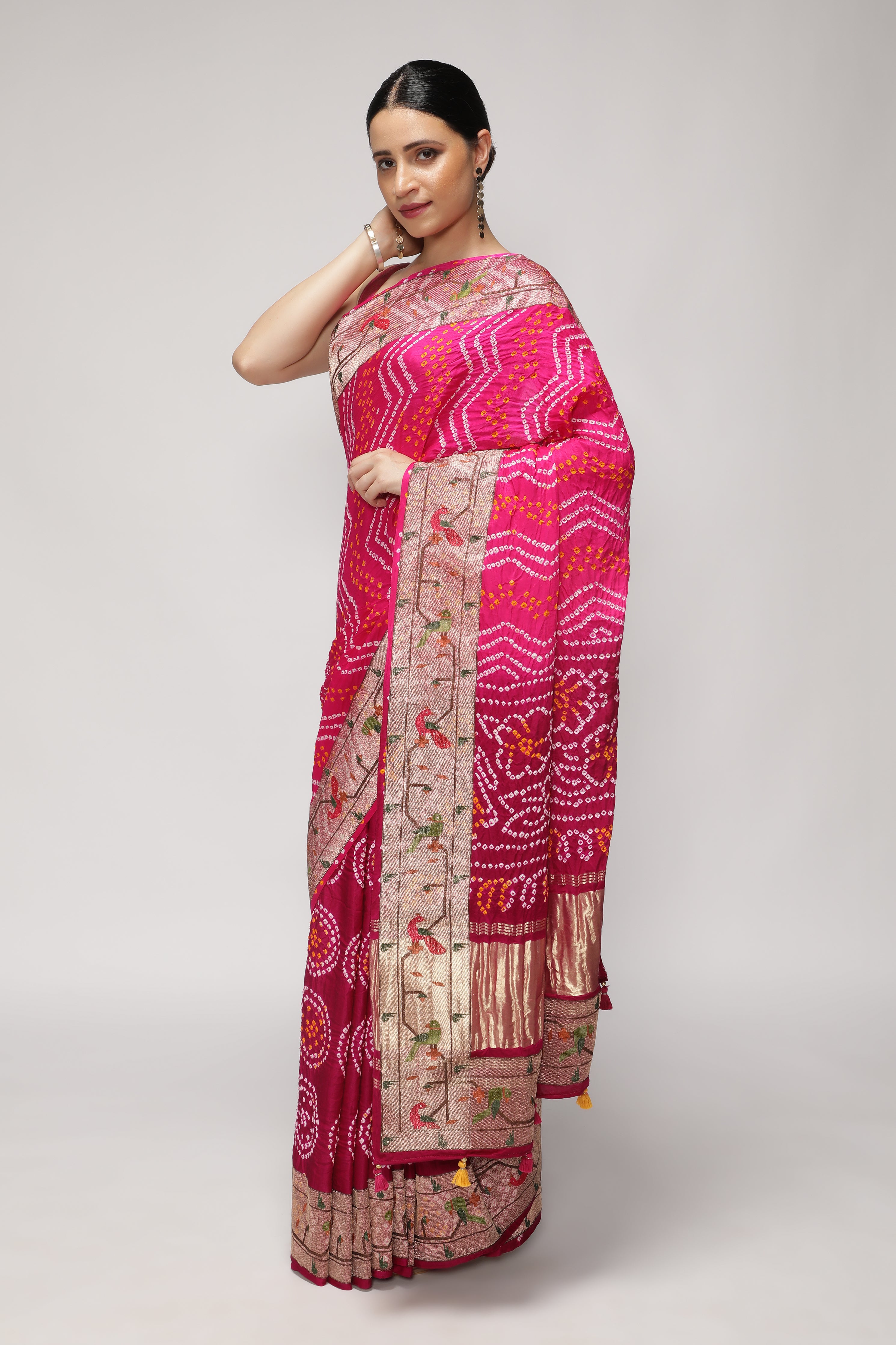 Shaded Rani Pink & Purple Bandni Saree with Paithani Border