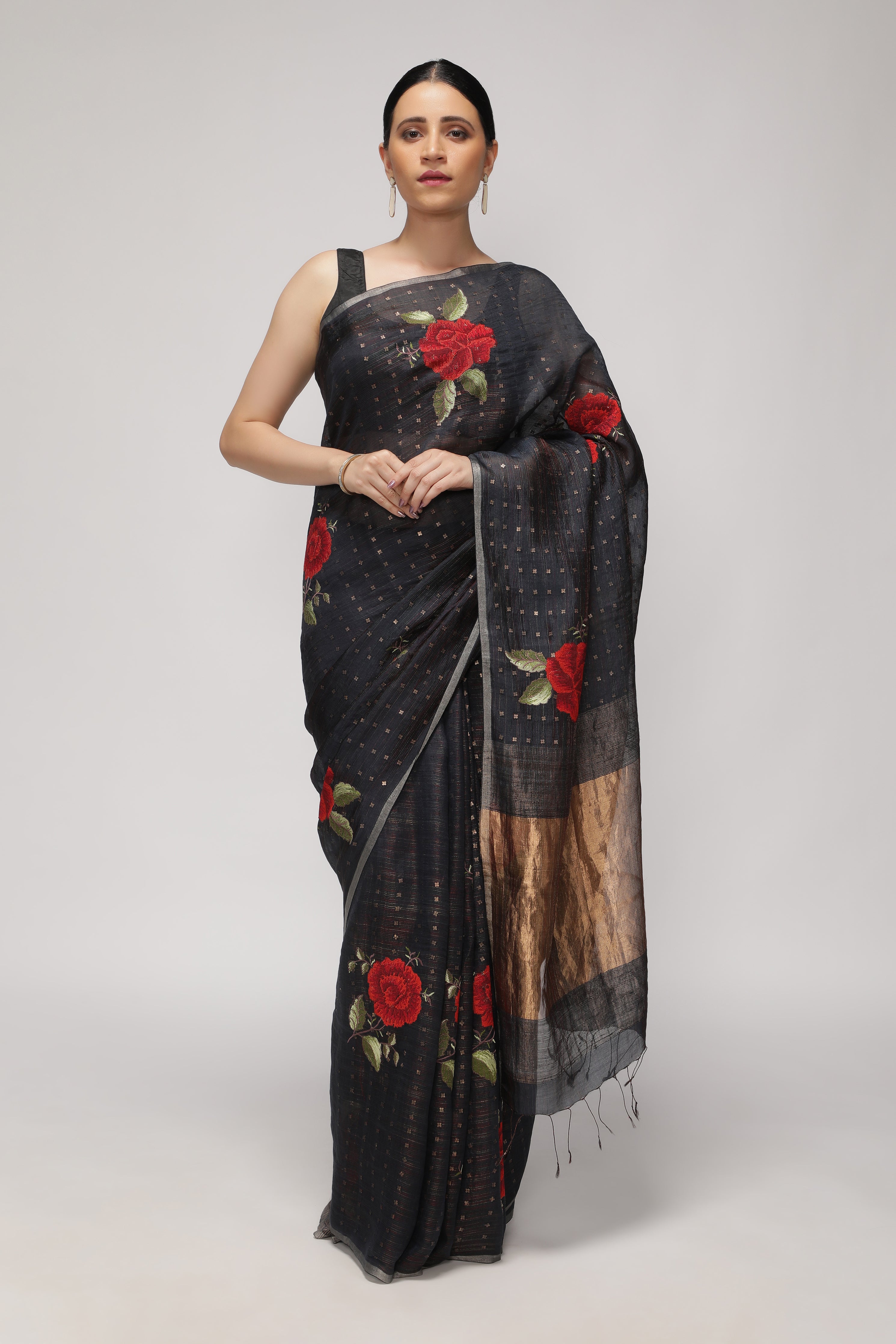 Shaded Black Silk Kora Saree