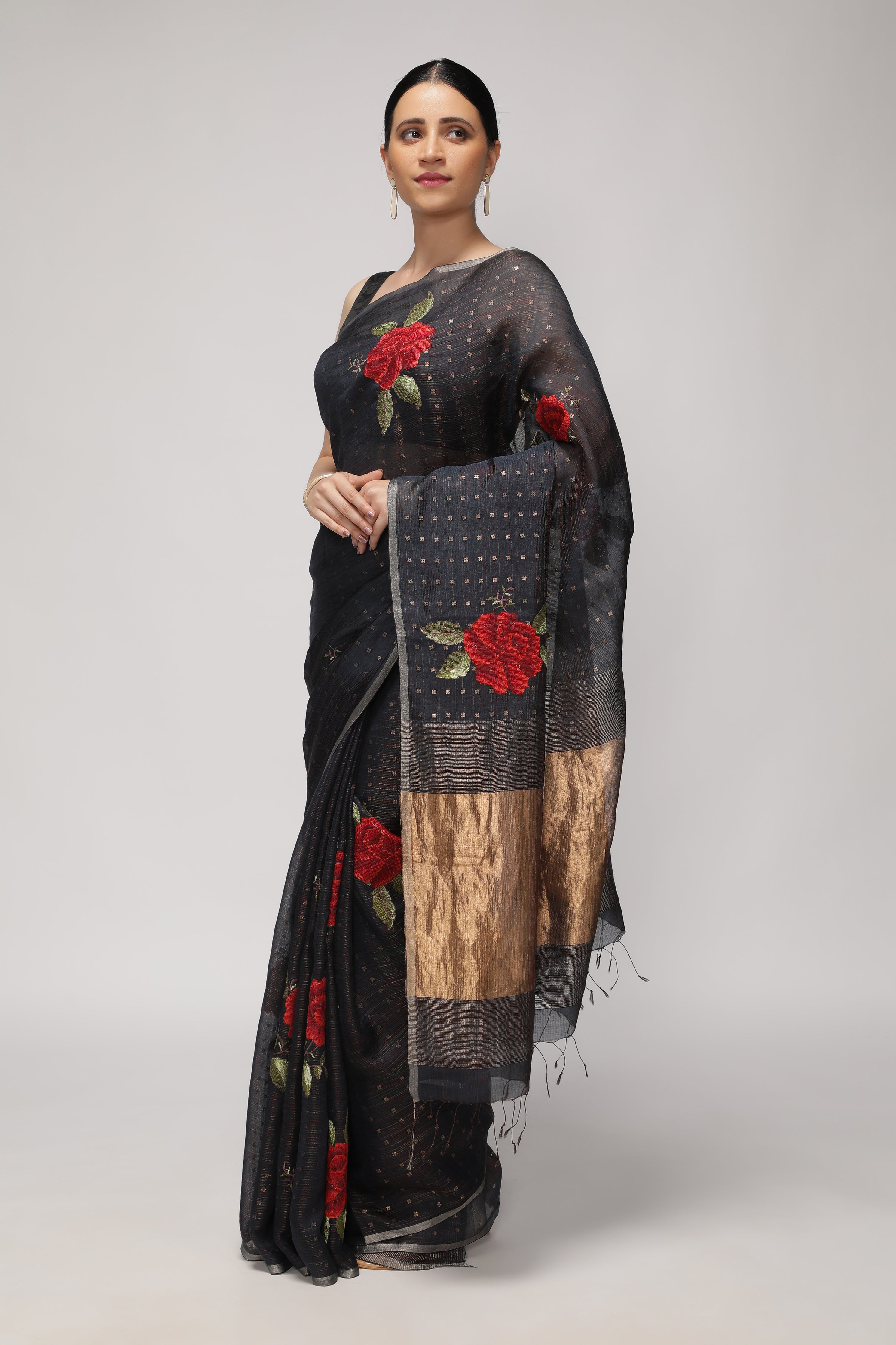 Shaded Black Silk Kora Saree