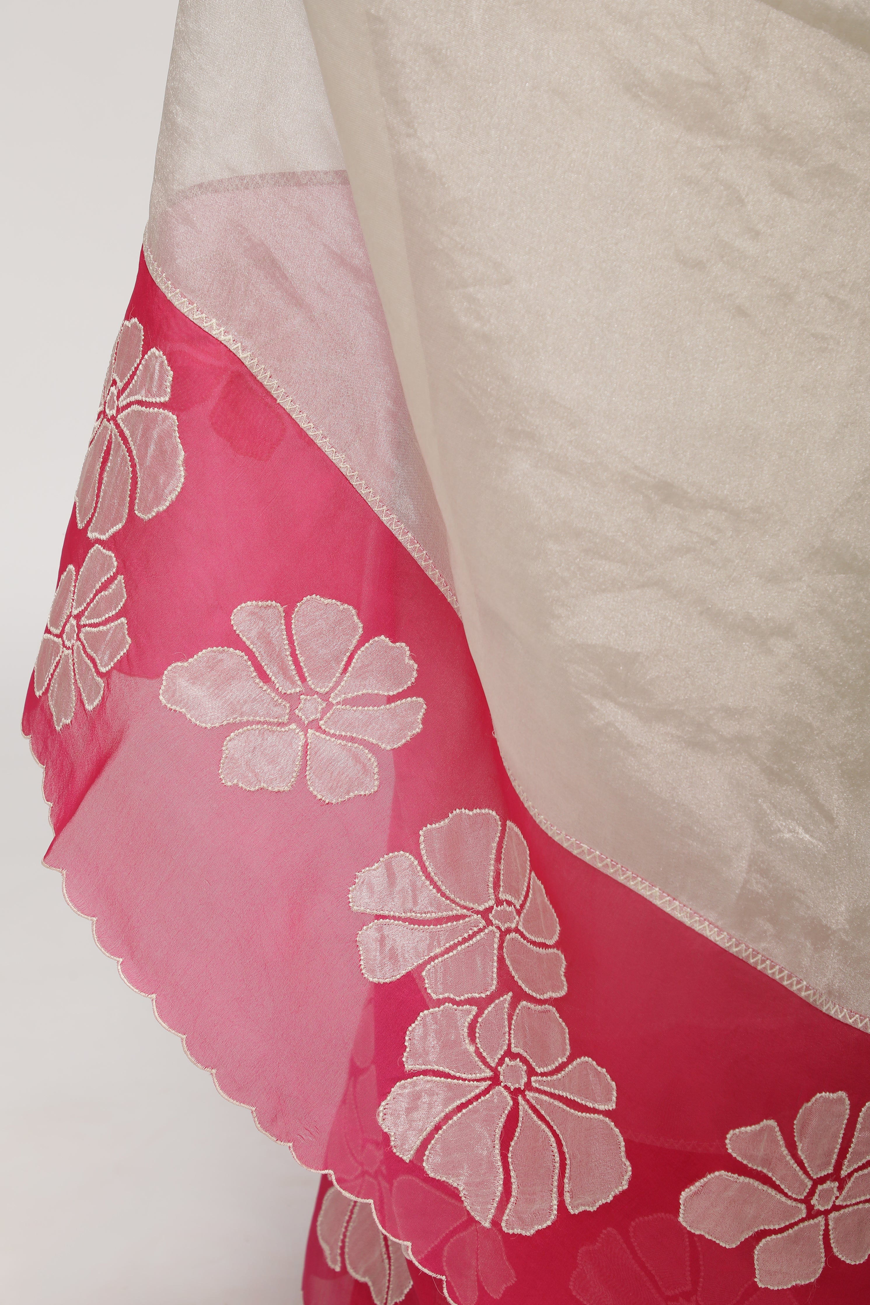 Silver Pink Tissue Saree with Appliqué Work Border