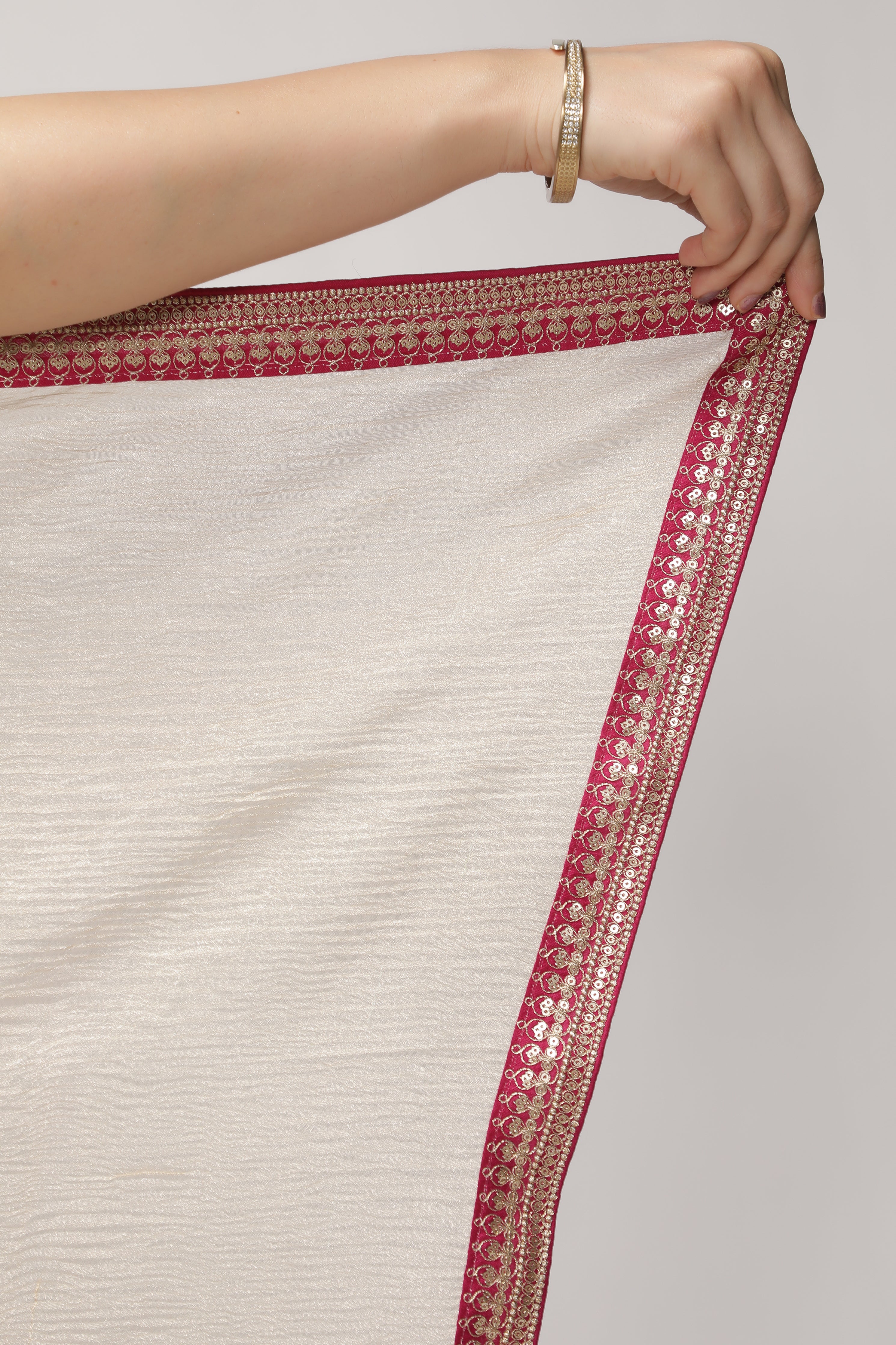 Gold and Pink Crush Tissue Saree with Contrast Banarasi Brocade Border