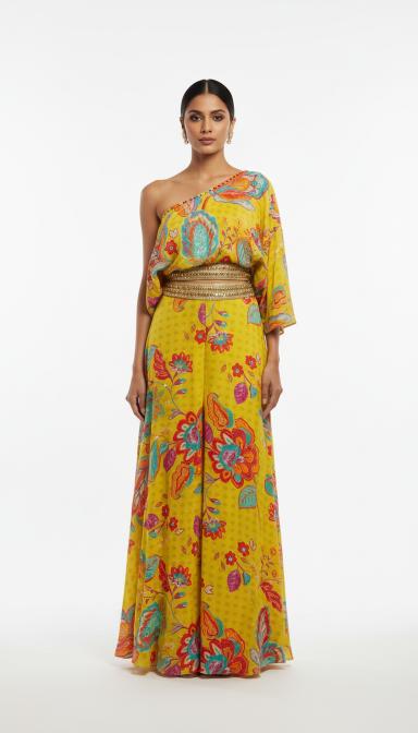 Lime Bloom Printed Crepe Sharara Set
